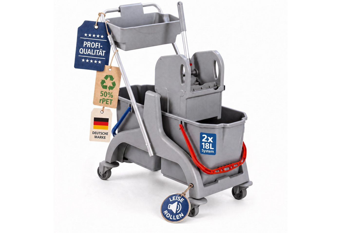 Bellanet Putzwagen bellanet Reinigungswagen mit Mopp-Presse für Gebäudereinigung, leise
