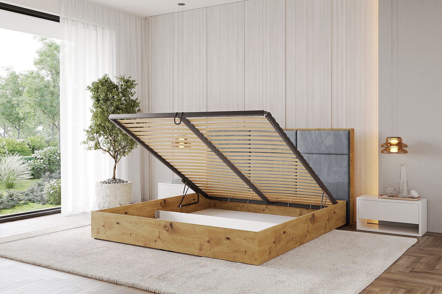 ALTDECOR Polsterbett ENZO1 (Polsterbett mit Bettkasten und Lattenrost, Boxbett mit Matratze), Doppelbett mit Stauraum, Bett mit Kopfteil – Bild 3 von 5