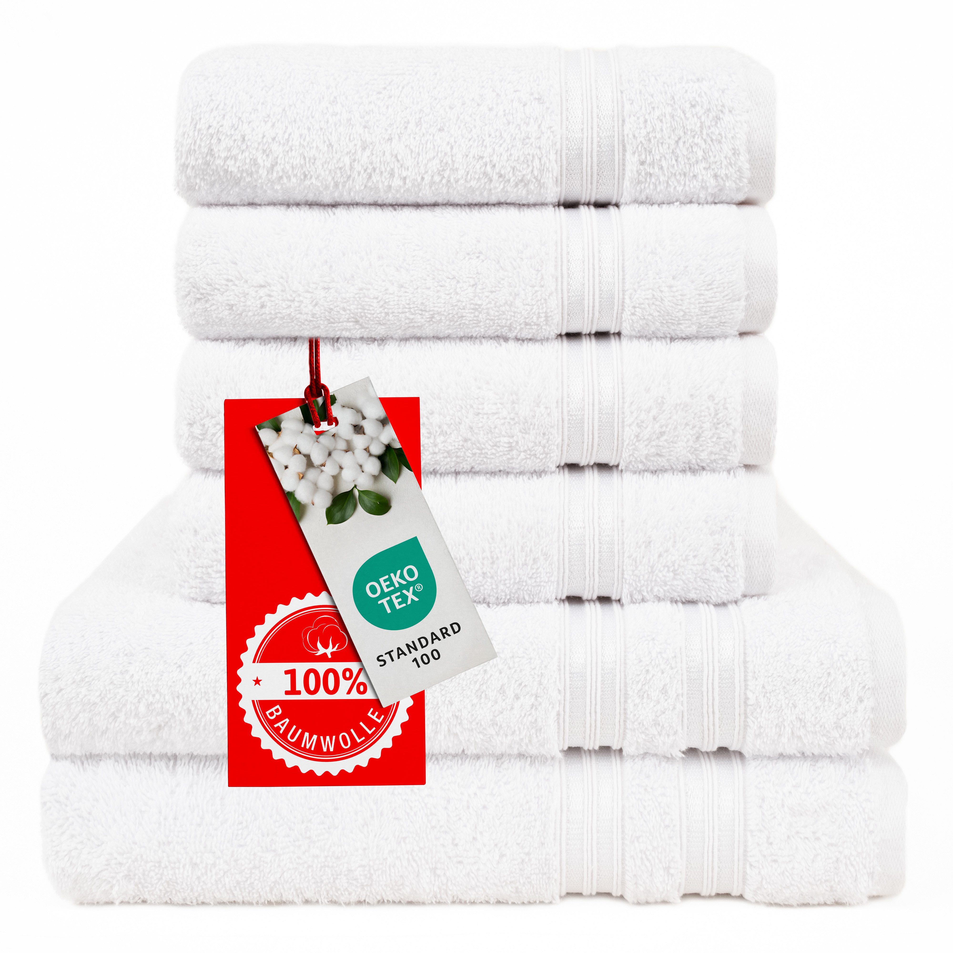 HAMMETEX Handtuch Set 6-teiliges Handtuch Set, 100% Baumwolle, Weich & Saugstark, Frottier (Set, 6-St), mit Bordüre, einfarbig, weich – Bild 3 von 5