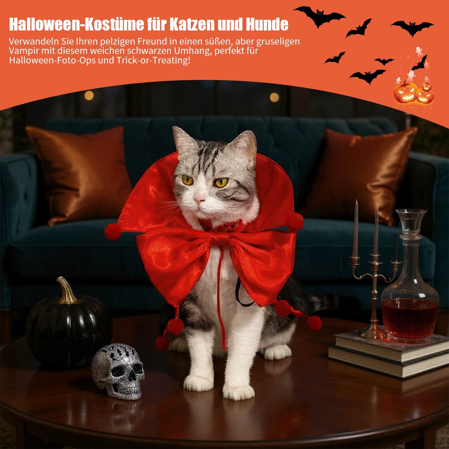 Refttenw Hundekostüm Haustier Umhang Halloween & Weihnachts für Katzen Hunde, Lustiges Cosplay