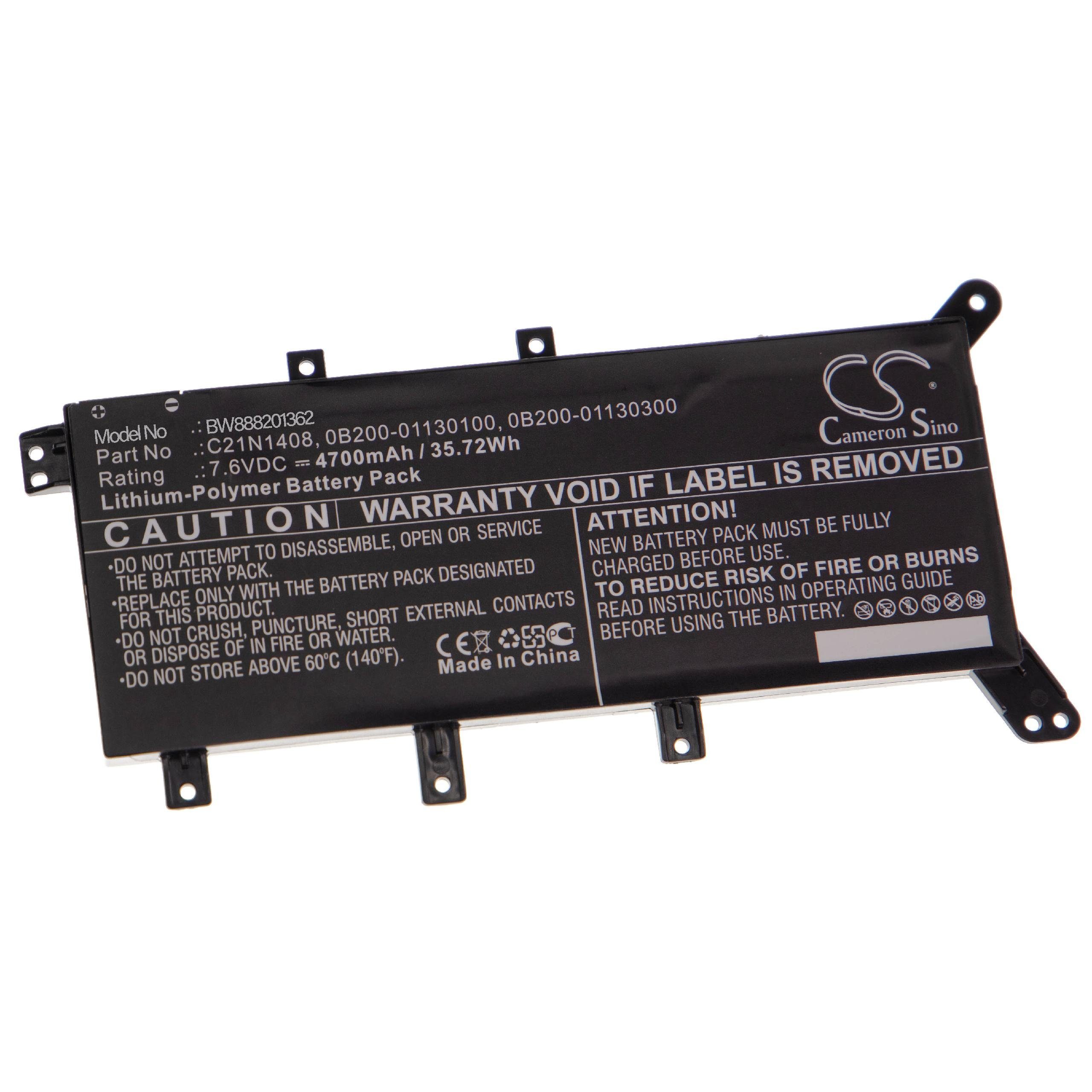 vhbw passend für Asus F555LA-DM1979T, F555LA-DM1980T, F555LA-DM1981T, Laptop-Akku 4700 mAh