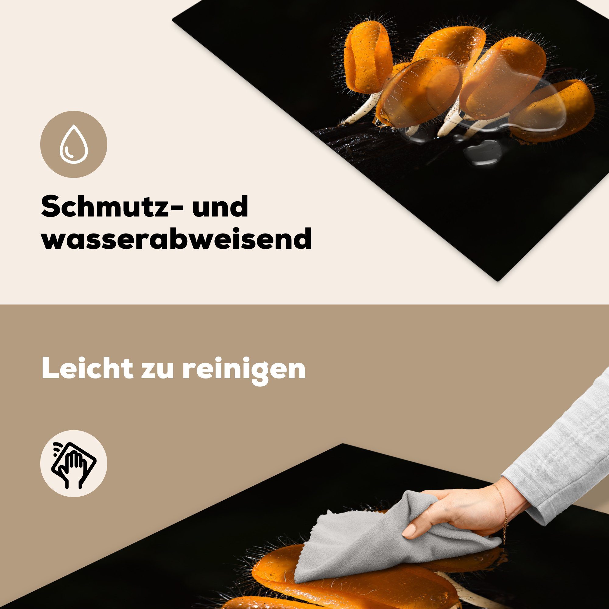 MuchoWow Herdblende-/Abdeckplatte Orangefarbene Pilze (1 Dunkeln, für tlg), Vinyl, im cm, Induktionskochfeld Ceranfeldabdeckung 81x52 küche, Schutz die