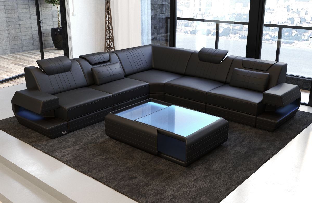 Sofa Dreams Ecksofa Ledercouch Sofa Leder Ragusa L Form Ledersofa, Couch, mit LED, Designersofa