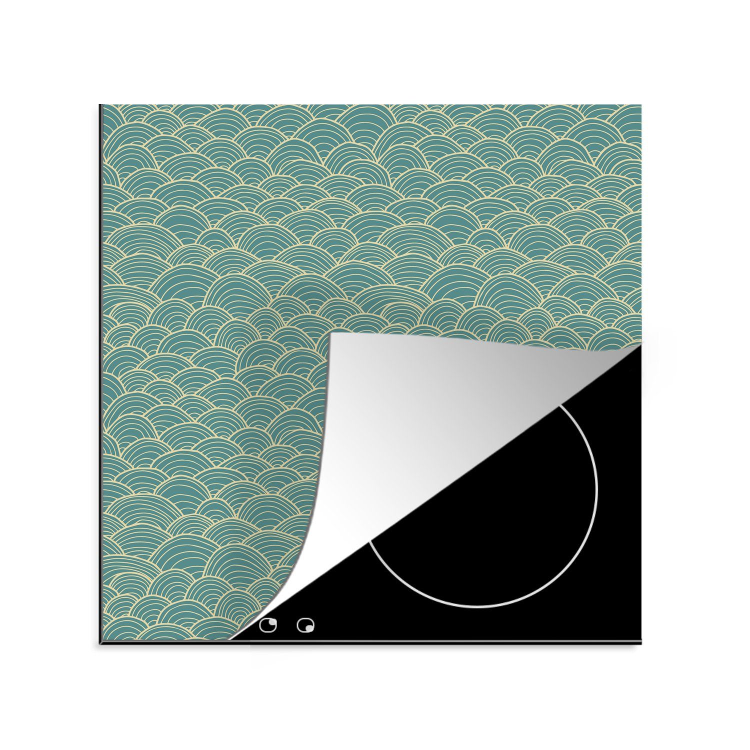 MuchoWow Herdblende-/Abdeckplatte Orientalisches Muster abstrakte Wellen, Vinyl, (1 tlg), 78x78 cm, Ceranfeldabdeckung, Arbeitsplatte für küche