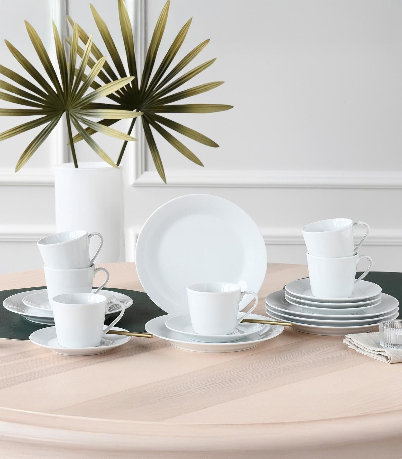CreaTable Kaffeeservice Kaffeeservice 18 tlg., Weiß, Porzellan, (18-tlg), 6 Personen, Porzellan, spülmaschinenfest und mikrowellengeeignet