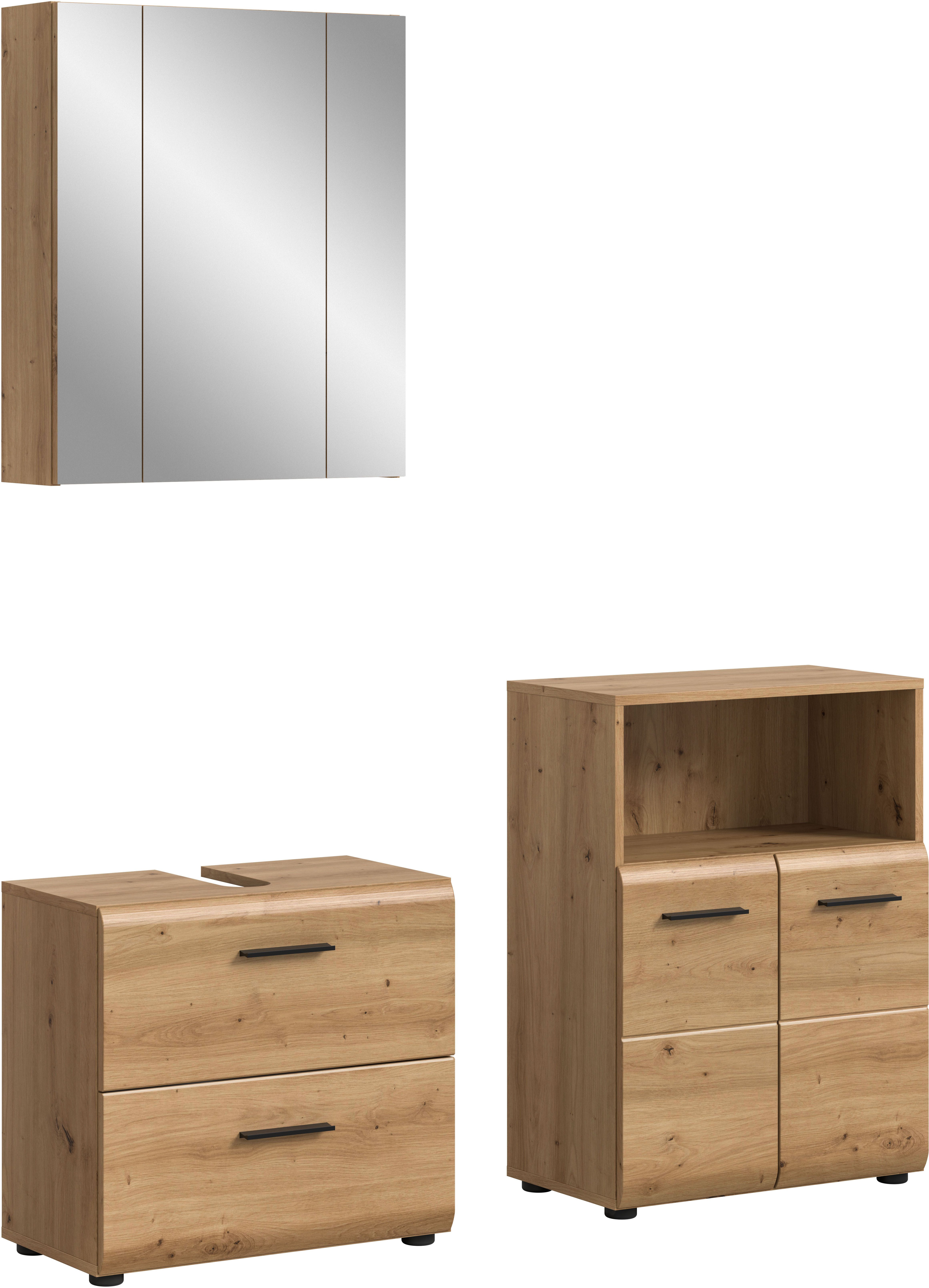 welltime Badmöbel-Set FLORENZ, 3-teilige Badkombination, hochwertige MDF-Front, (Set, 3-St., best. aus: Waschbeckenunterschrank, Spiegelschrank, Midischrank breit), Bad-Kombination, Bad-Möbel, Badezimmer, Kombination, Kombi