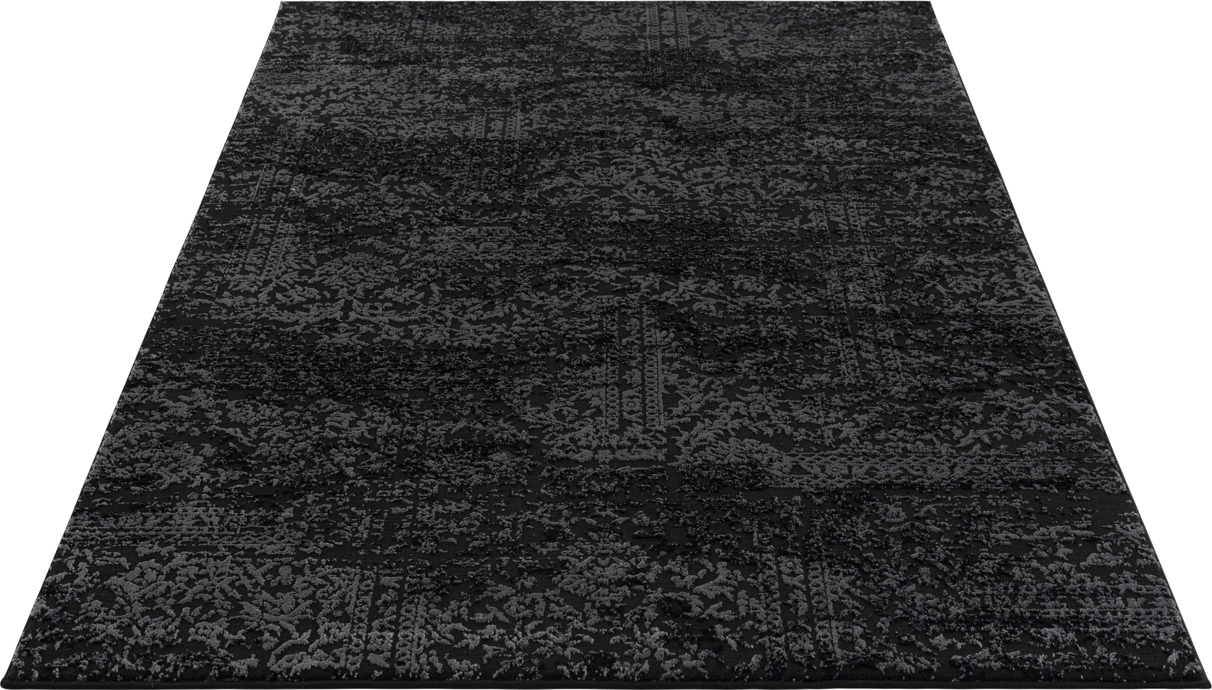 Teppich Dilani, Home affaire, rechteckig, Höhe: 12 mm, Vintage, dezenter Glanz, Hoch-Tief-Struktur, Schrumpf Carving-Effekt schwarz