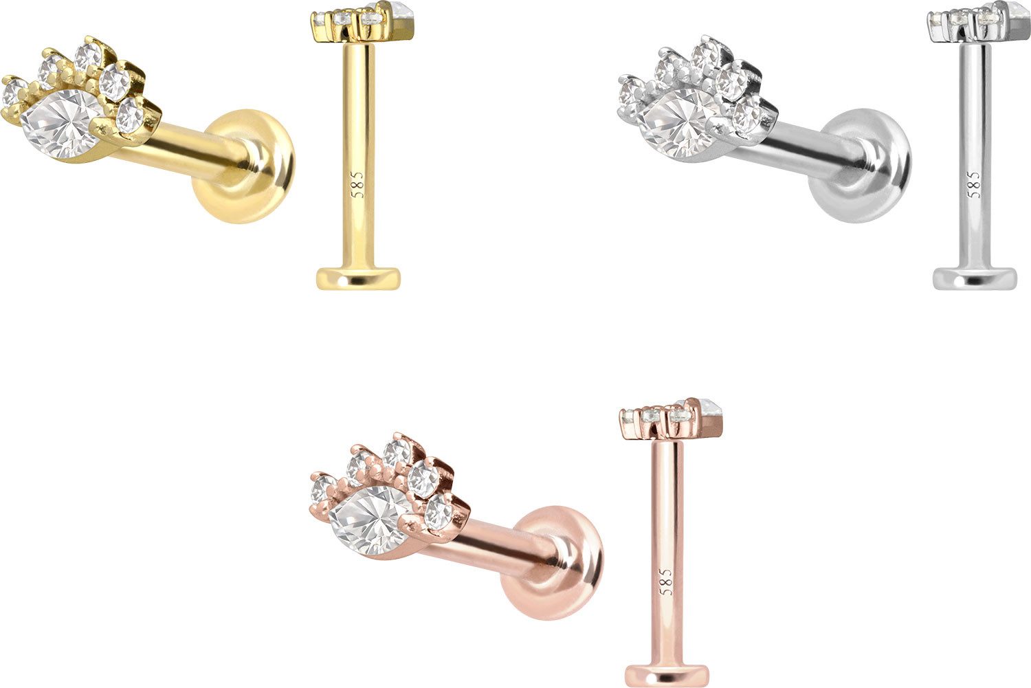 PIERCINGLINE Piercing-Set 14 Karat Gold Labret mit Push Fit MOISSANITE-AUGE (Labrets, 1-tlg)