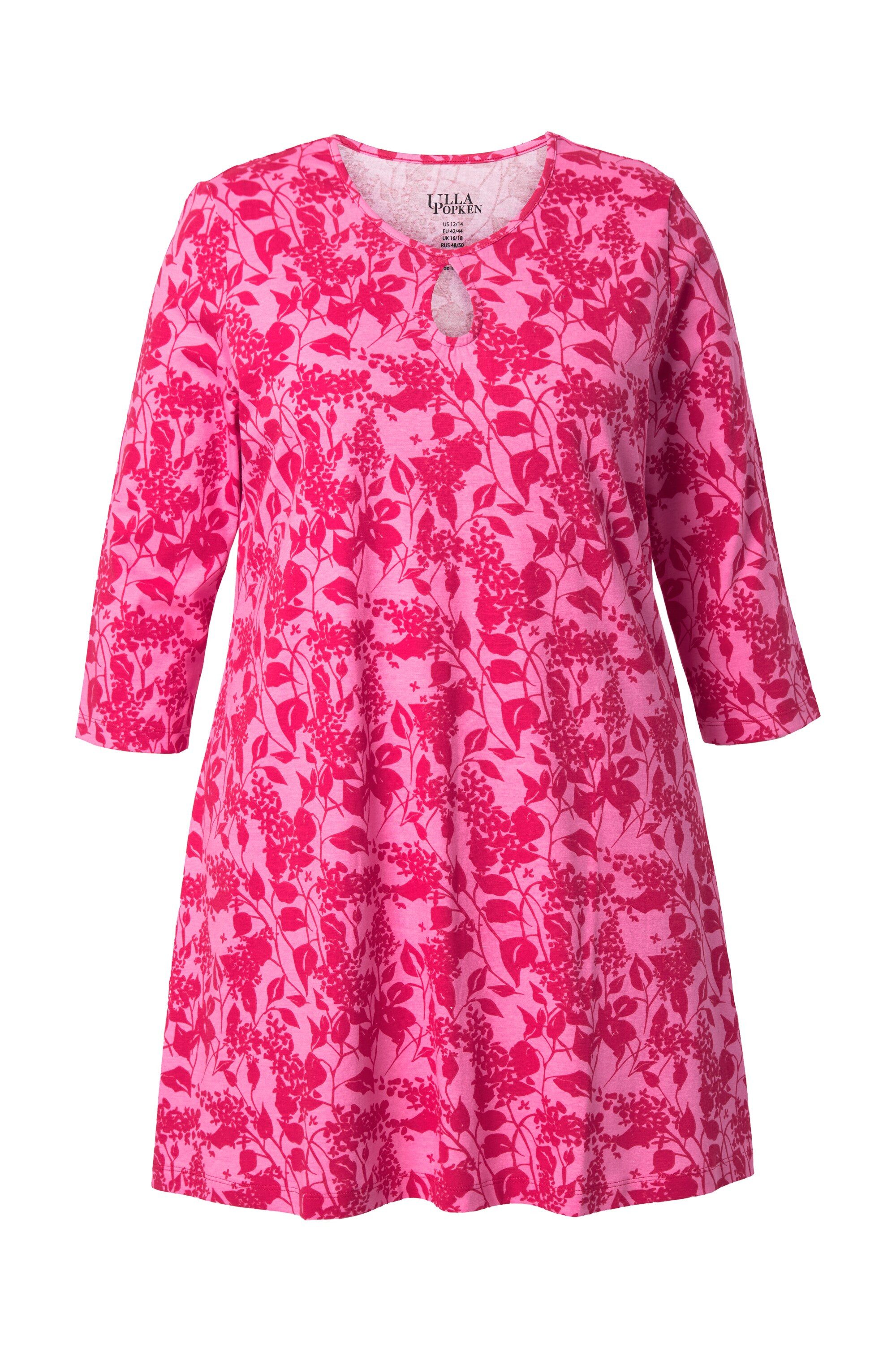 Longshirt Longshirt Blüten A-Linie Keyhole Rundhals 3/4-Arm
