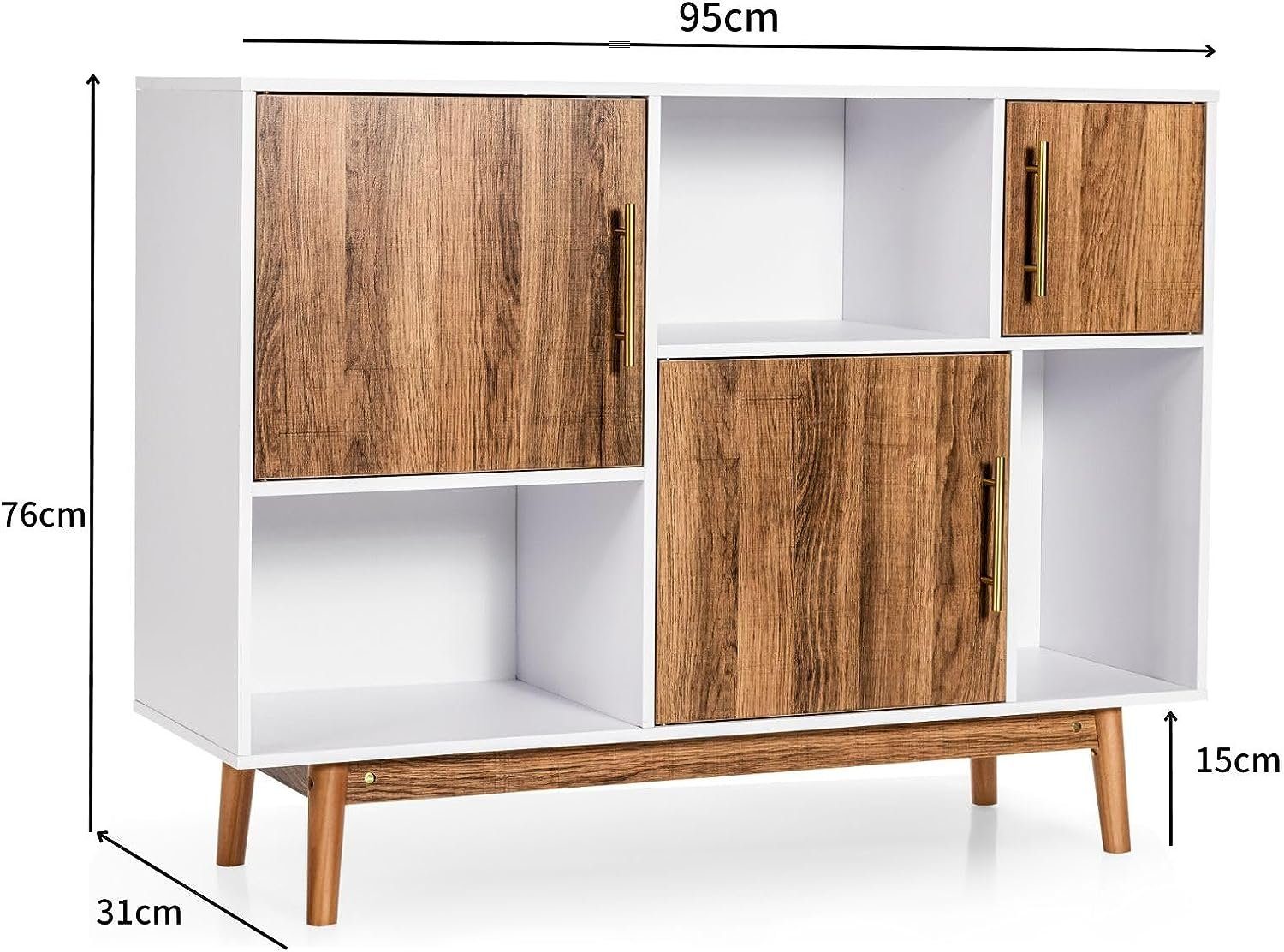 COSTWAY | Fächer, mit 76cm natur x Türen, mit Sideboard, 6 und 95 31 x Weiß weiß