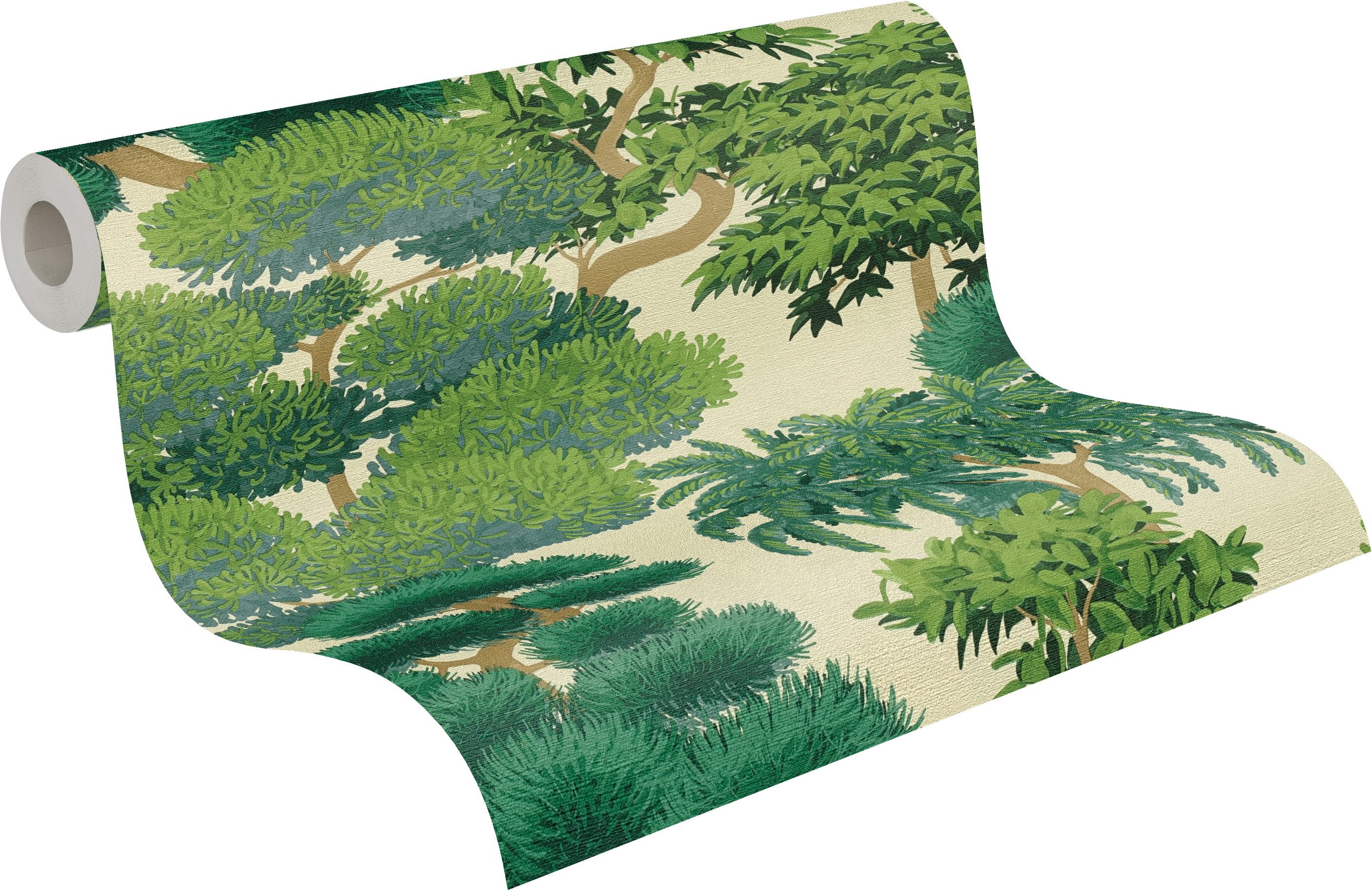 A.S. Création Vliestapete Cuba II Tropical Garden Trees, leicht strukturiert, Retro, floral, tropisch, Stilisiertes Naturmotiv mit dekorativen Bäumen und Tiefe