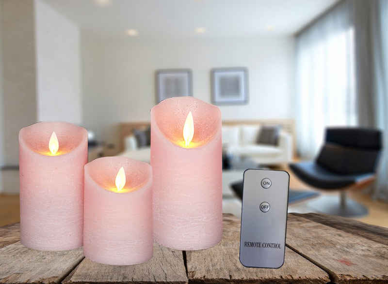 Coen Bakker LED-Kerze 3er Set Kerze LED Kerze mit Fernbedienung 10+12,5+15cm Kerze Ø 7,5 cm (3-tlg), inkl. Batterie! viele Farben, praktische Geschenkverpackung