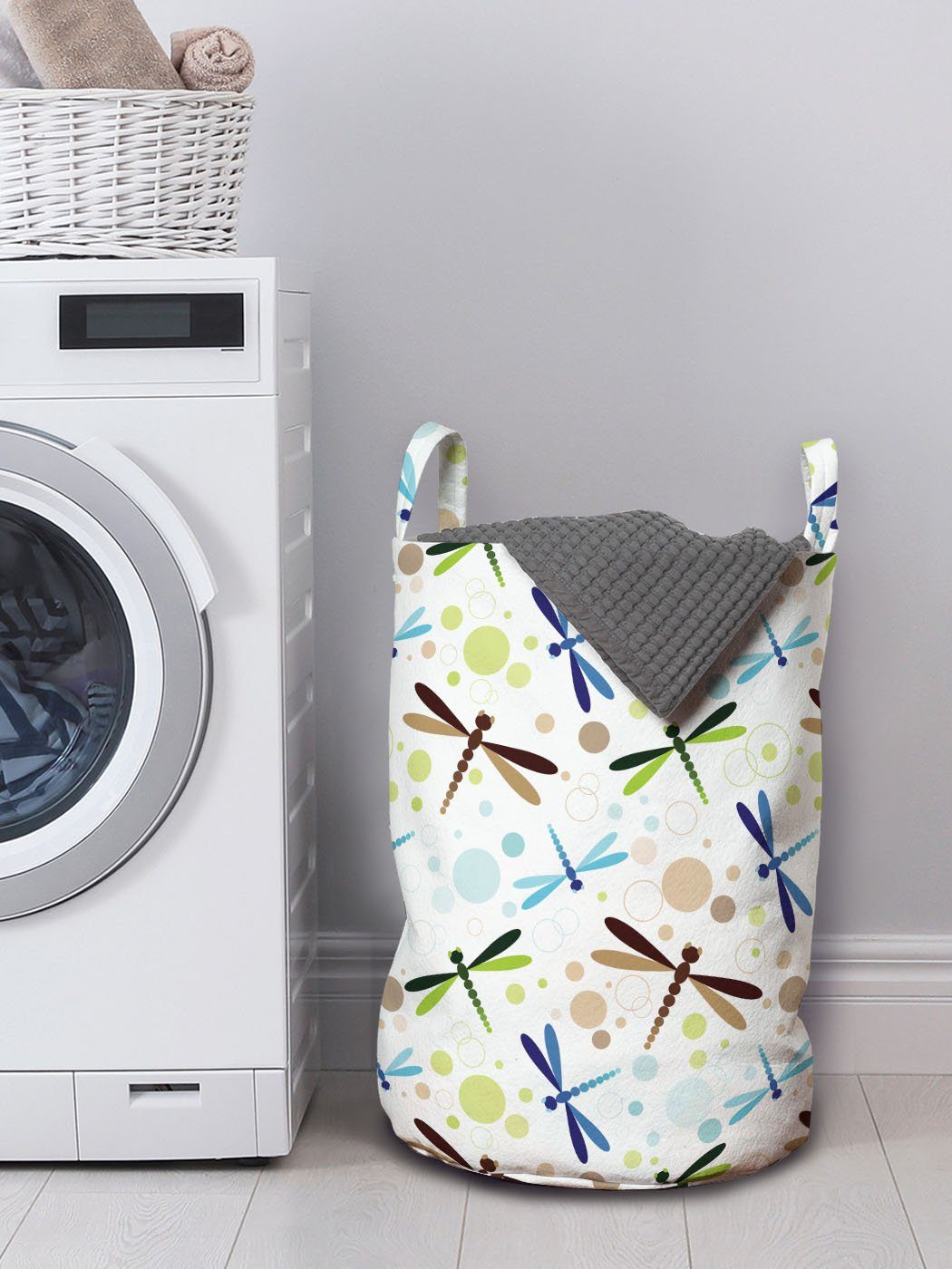 Abakuhaus Wäschesäckchen Wäschekorb mit Kordelzugverschluss für Bunte Form Waschsalons, Blase Libelle Griffen