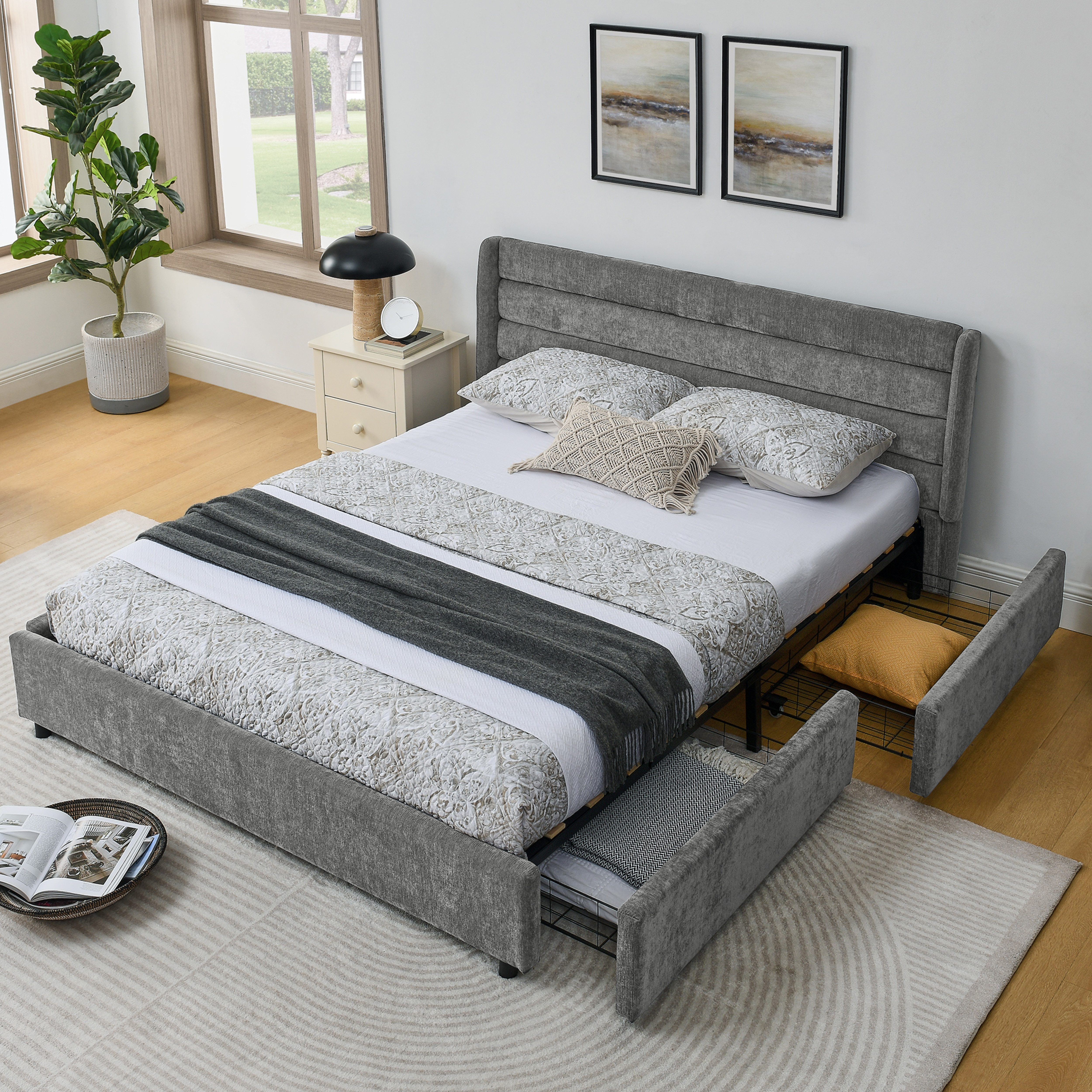 Polsterbett mit Stauraum 160×200 Jugendbett Kinderbett ohne Matratze Bettgestell