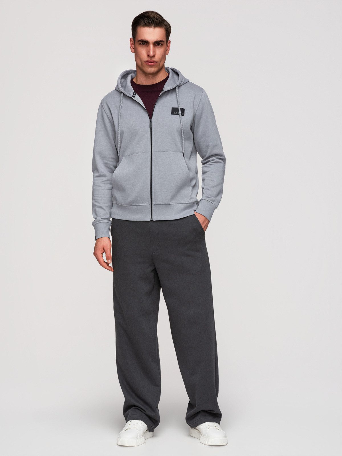 OMBRE Kapuzensweatshirt Herren Kapuzensweatshirt mit Reißverschluss Grau M (kein Set, 1-tlg) kontrastierende Details