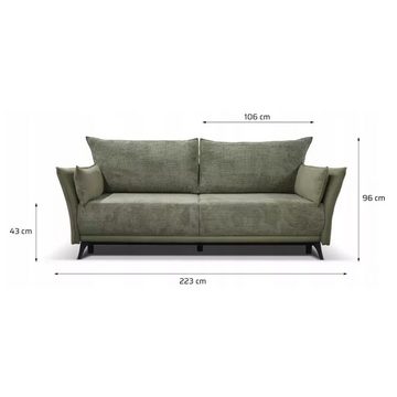 Fun Möbel Schlafsofa Sofa Designersofa GARNIER 3-Sitzer mit Schlaffunktion, inkl. 2 Zierkissen, mit Bettkasten, Rundumbezogen