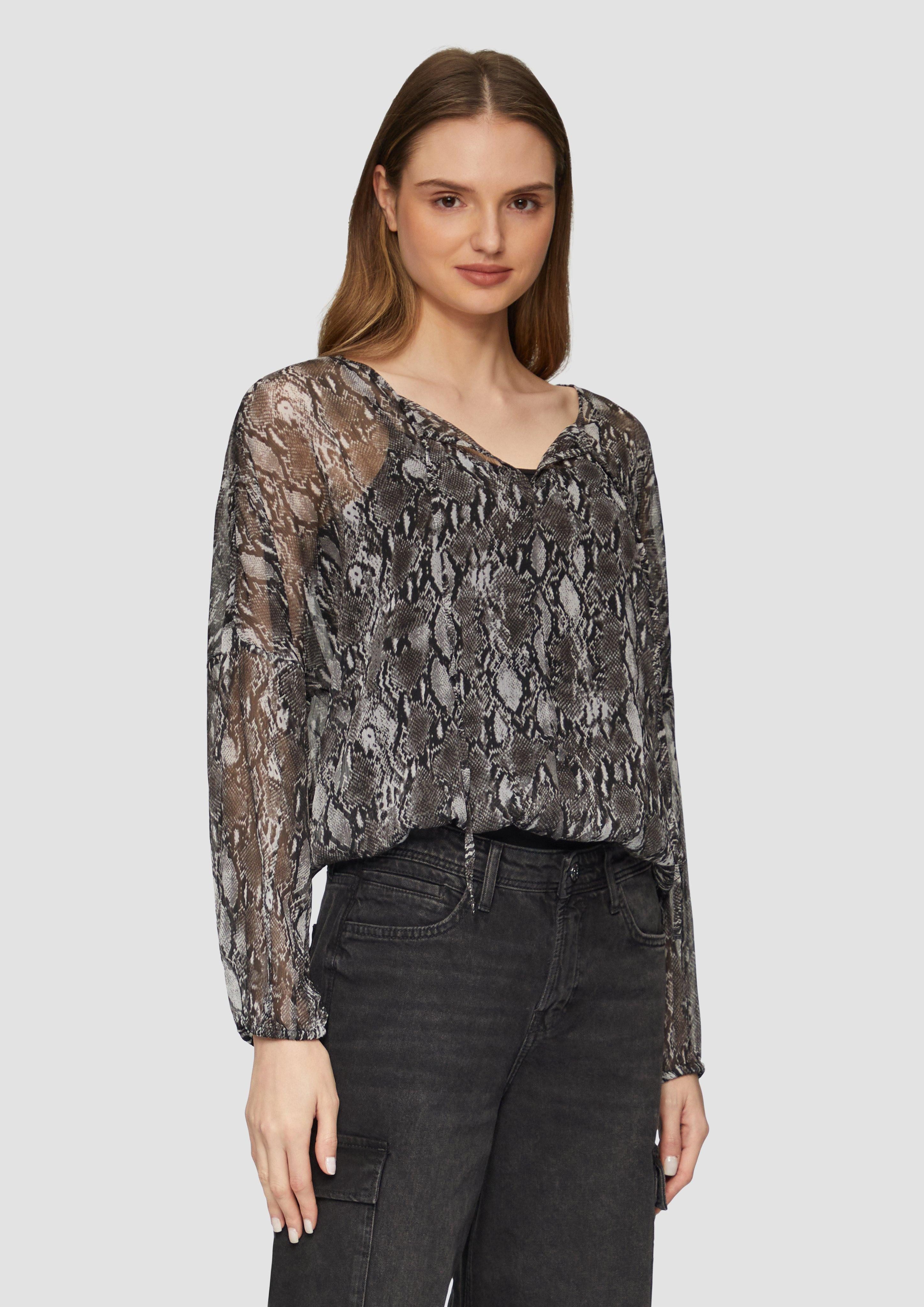 Langarmbluse Transparente Bluse mit All-over-Print