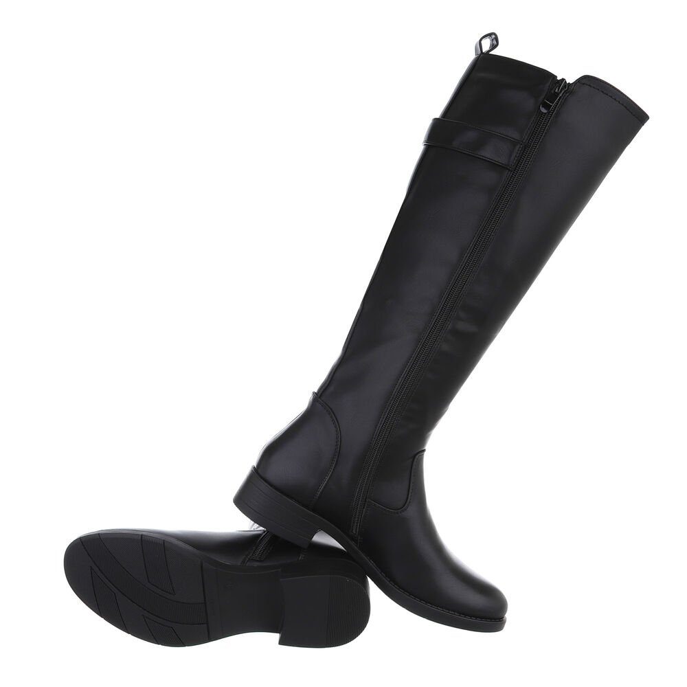 Ital-Design Damen in Freizeit Schwarz Blockabsatz Flache Stiefel Stiefel