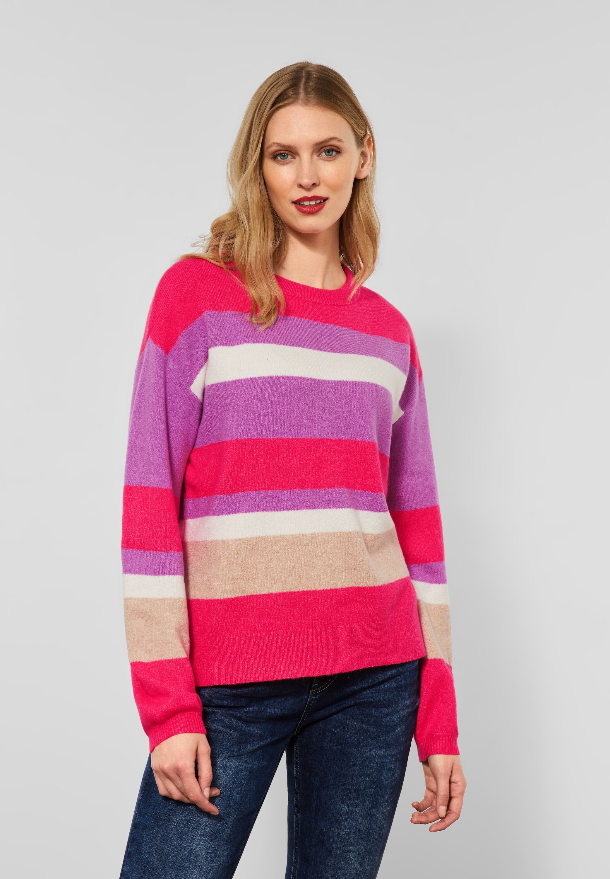 STREET ONE Streifenpullover Street One Gestreifter Strickpullover in Showy Cor (1-tlg) Nicht Vorhanden