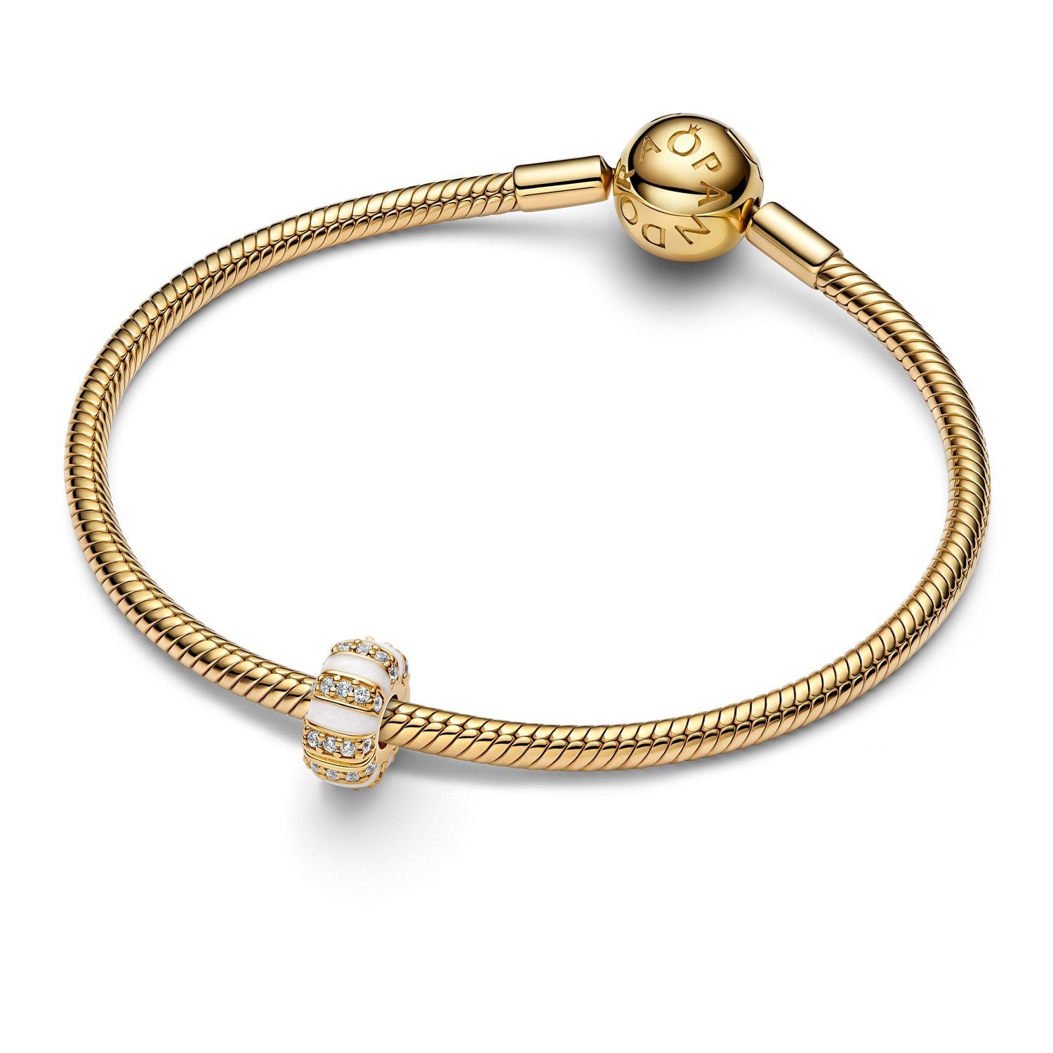 Pandora Runder Anhänger Clip-Charm Steine und Emaille Goldfarben