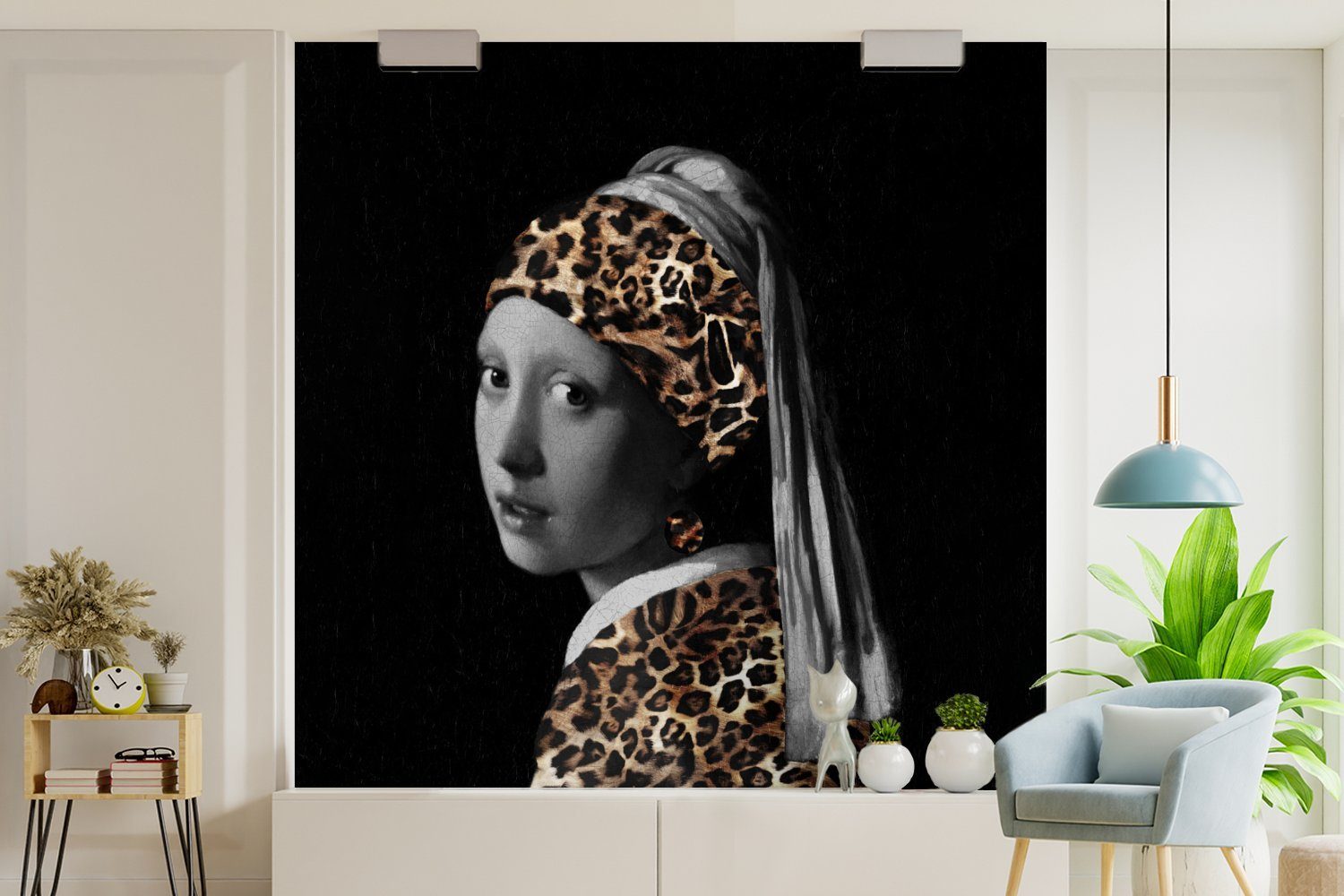 Perlenohrring Vermeer, für Wohnzimmer - Fototapete Pantherdruck Das MuchoWow - bedruckt, St), Vinyl oder Mädchen mit Wandtapete Matt, dem Tapete Johannes (5 Schlafzimmer,