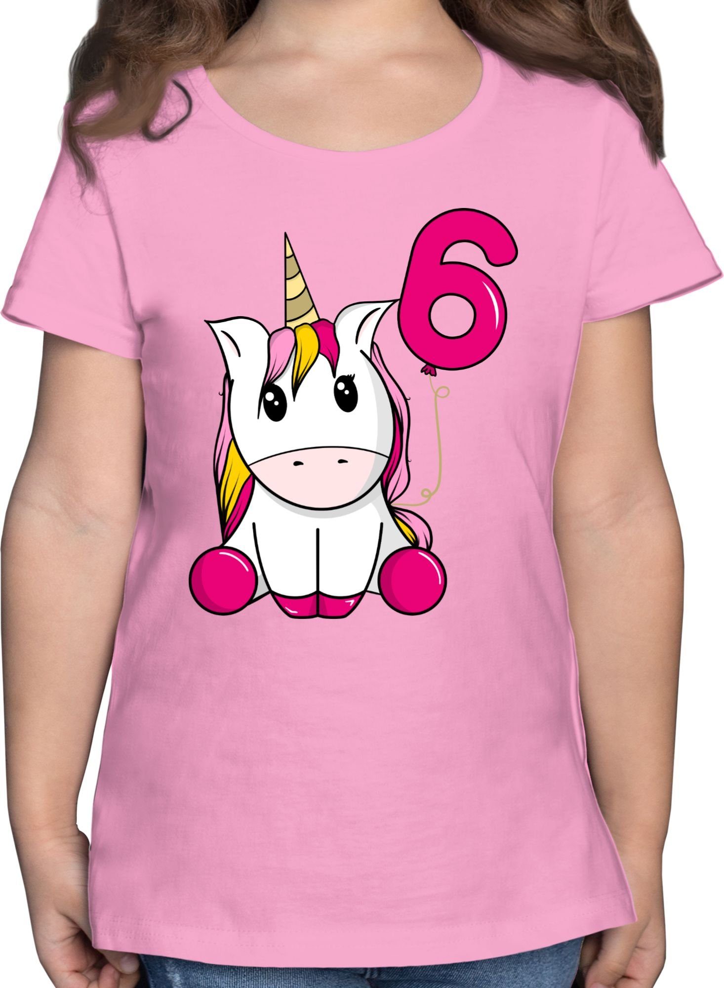 Shirtracer T-Shirt Einhorn sechster Luftballon 6. Geburtstag 03 Rosa