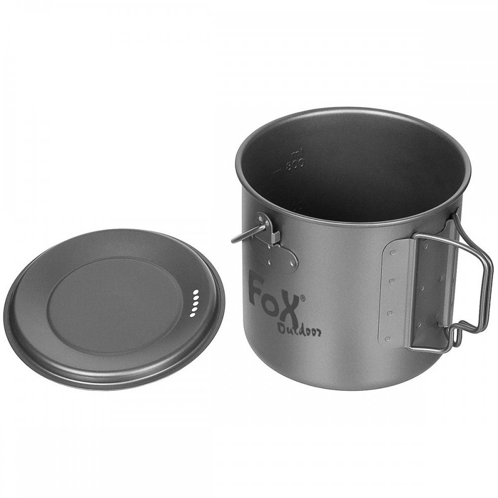 FoxOutdoor Kochtopf Topf, Titan, klein, mit Deckel, Klappgriffe, ca. 1,1 l, (Set)