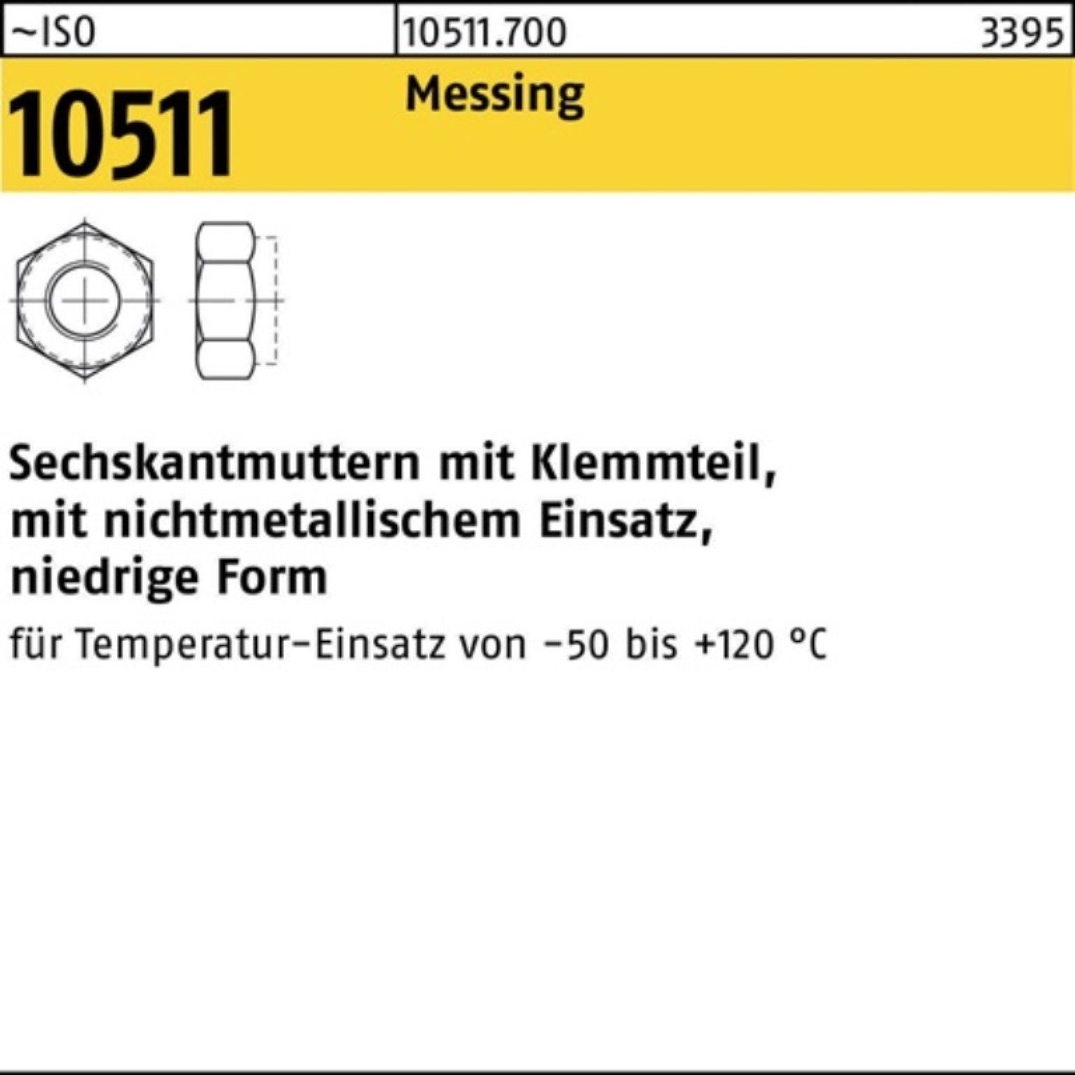 Stück 10511 100er Pack Reyher Klemmteil M12 ~ 50 Messing ISO Muttern Sechskantmutter