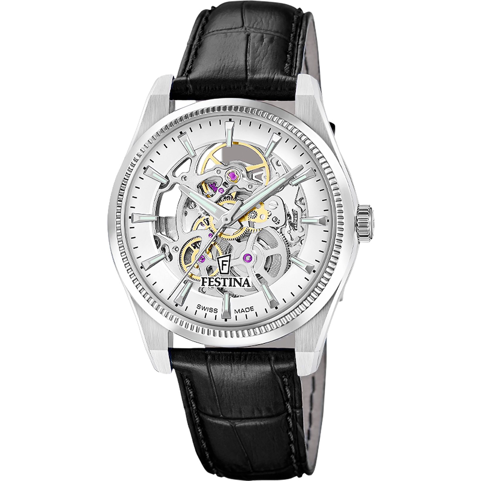 Festina Automatikuhr Automatic F20095_1, Armbanduhr, Herrenuhr, Swiss Made, Mechanische Uhr, Lederarmband