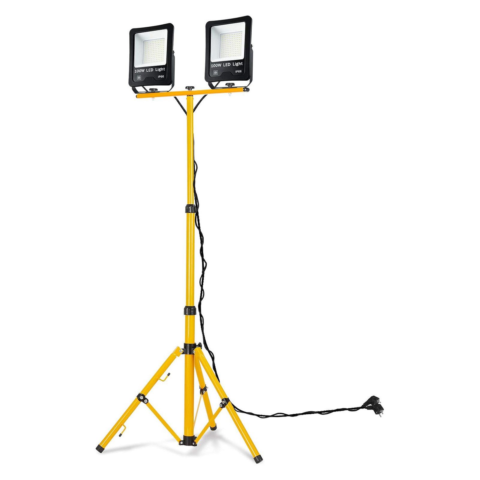 FIVMEN LED Flutlichtstrahler LED Baustrahler 2x100W LED Fluter Strahler mit Stativ und 3M Kabel, LED Fluter für Innen-und Außenbereich, Garage, Baustelle, Sportplatz