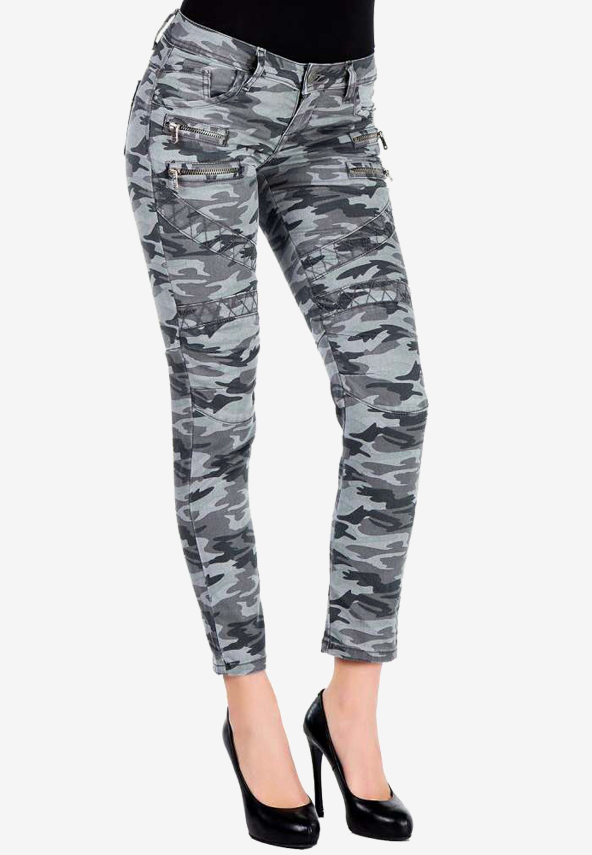 Damen Jeans Cipo & Baxx Slim-fit-Jeans mit trendigem Military-Muster