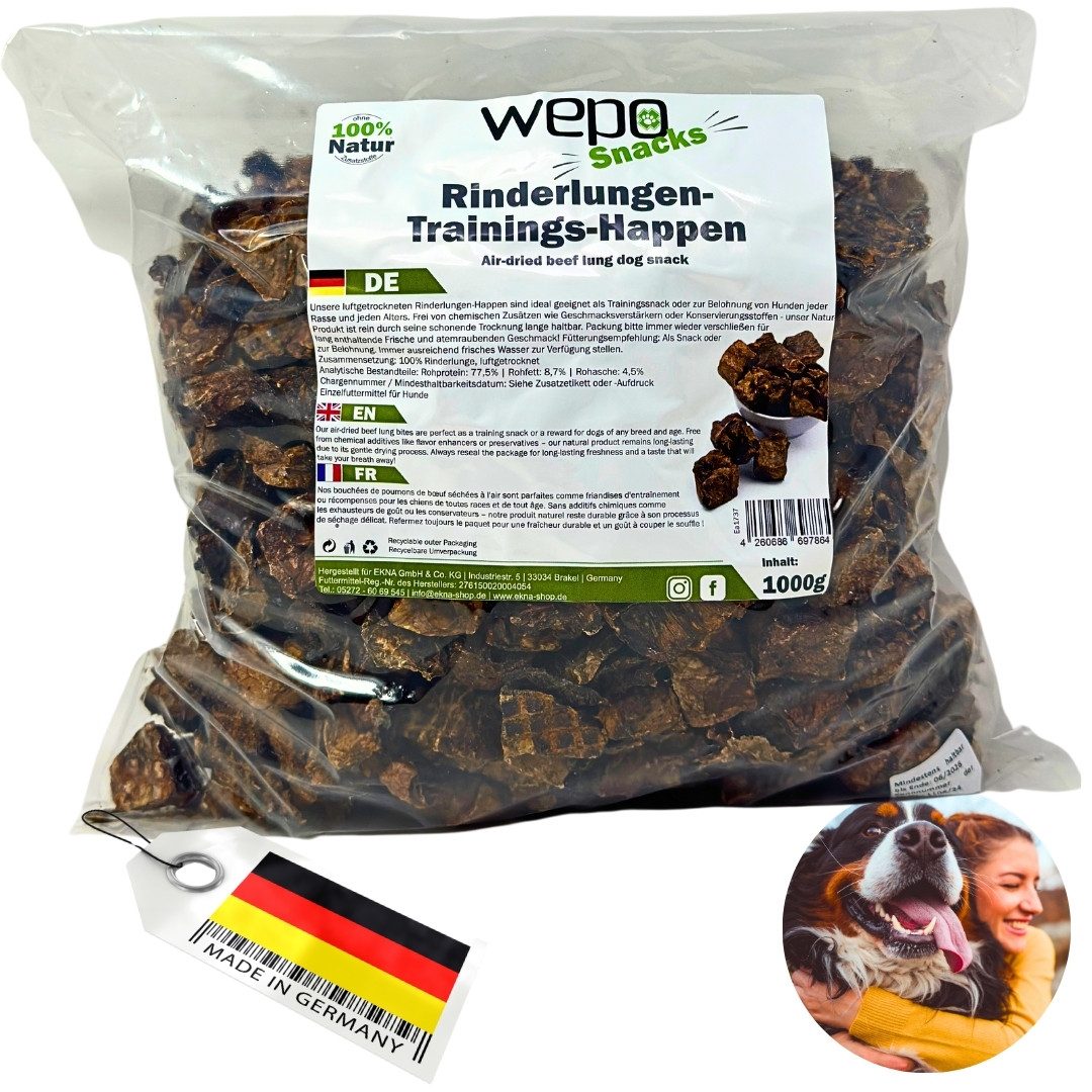WEPO Rinderlungen - Hunde Leckerlis - Rinderlungen-Trainings-Happen Rinderlunge, BARF für: Hunde, 100% Rindfleisch, luftgetrocknet!