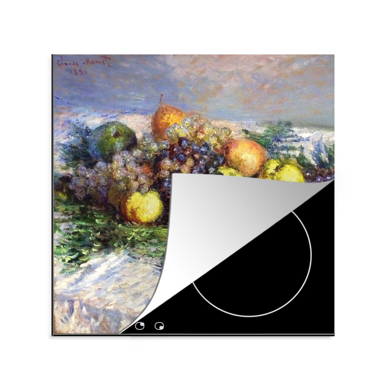 MuchoWow Herdblende-/Abdeckplatte Stilleben mit Birnen und Weintrauben - Claude Monet, Vinyl, (1 tlg), 78x78 cm, Ceranfeldabdeckung, Arbeitsplatte für küche