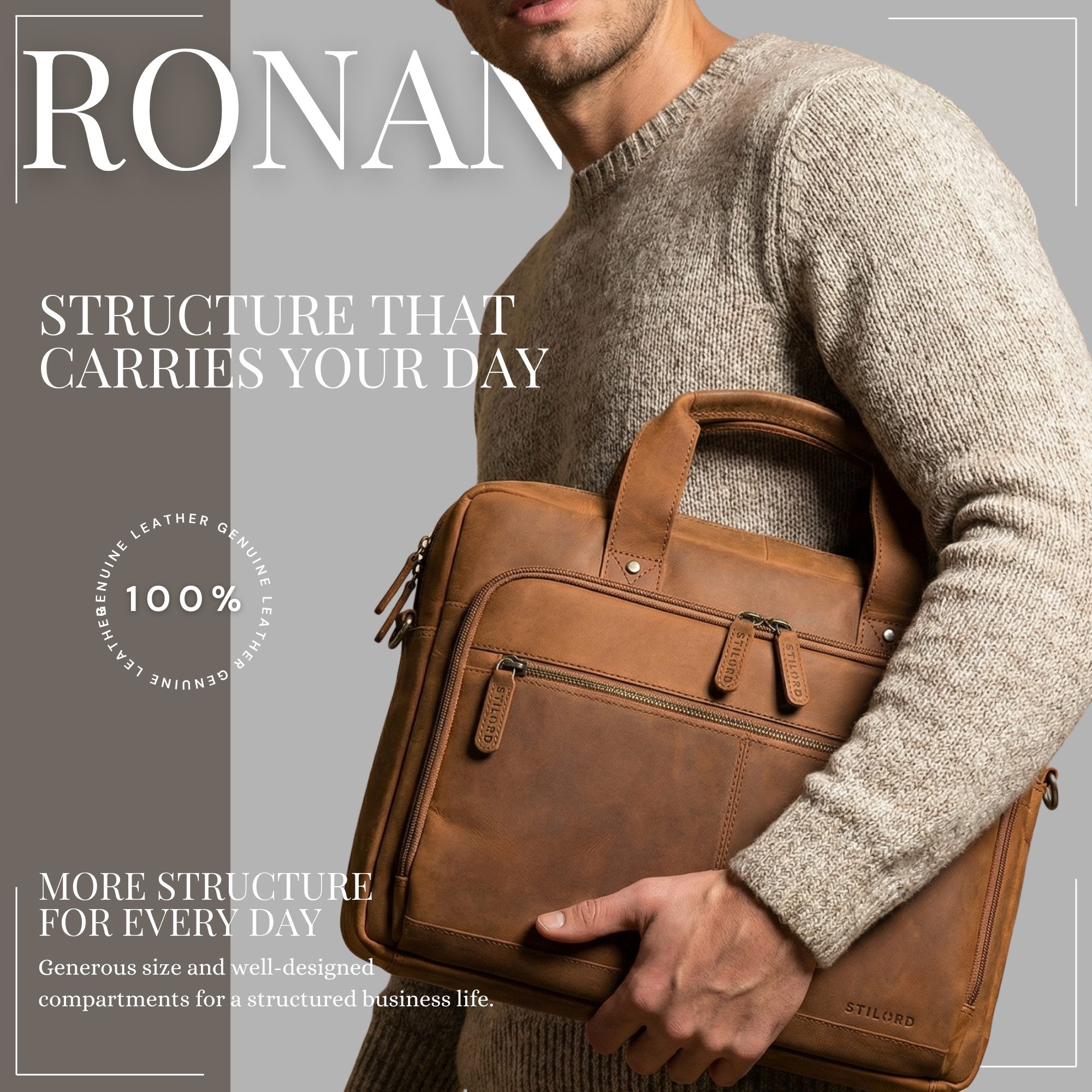 STILORD Laptoptasche "Ronan" Premium Business Aktentasche Herren Leder Groß 16 Zoll