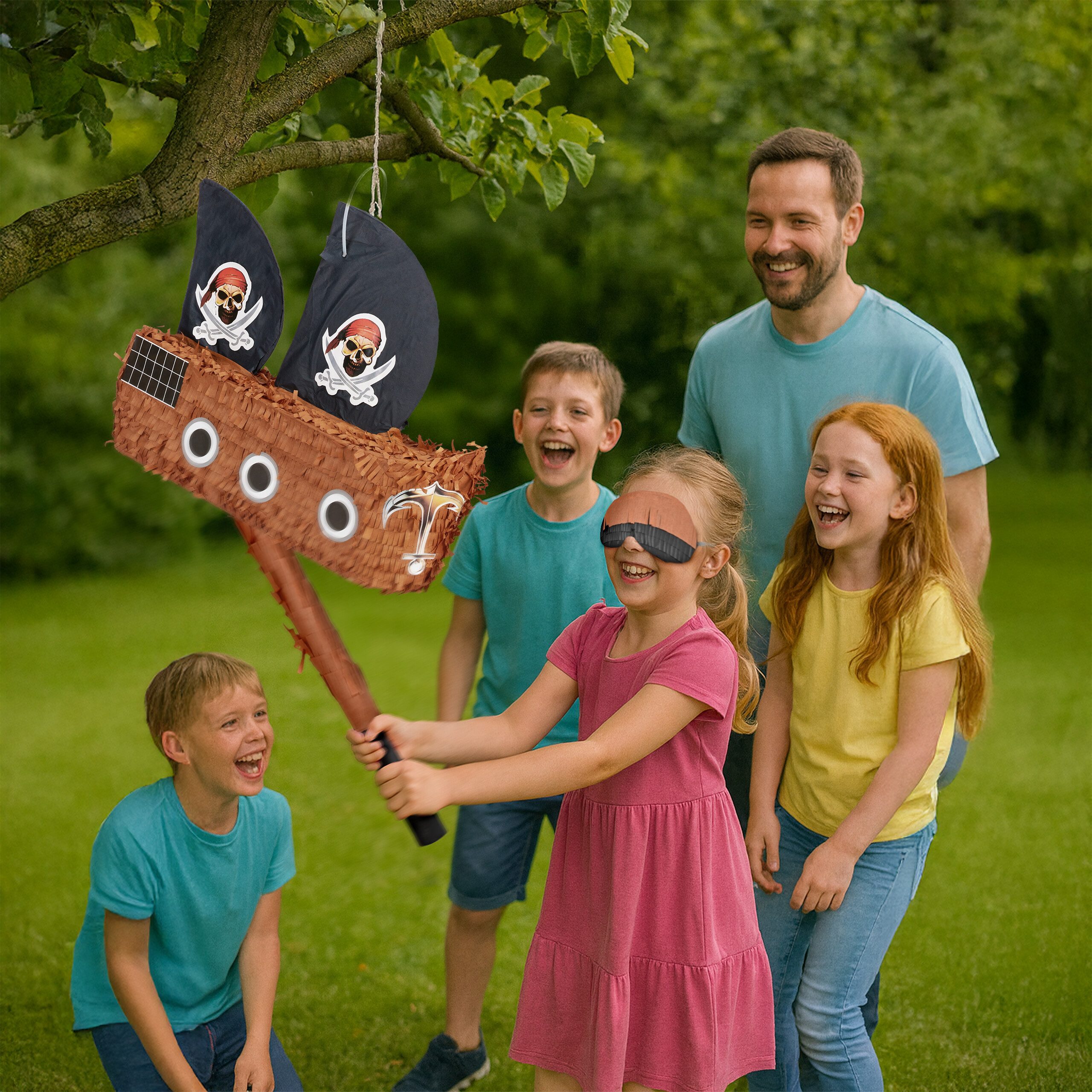 relaxdays Pinata Set Piratenschiff Stab & Maske – Bild 3 von 5