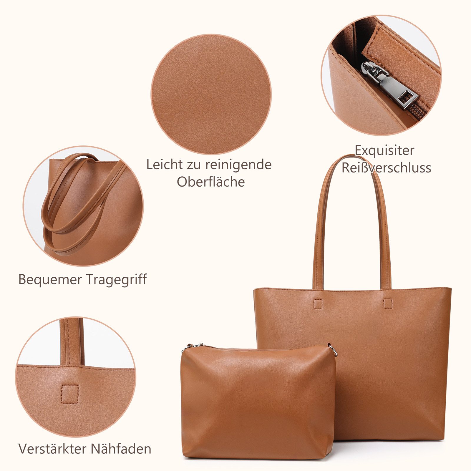 TAN.TOMI Shopper Damen Henkeltaschen Groß Handtasche Mit Einer Kosmetiktasche (2-tlg., Henkeltasche 2PCS Set Einfach Tote Bag), Handtaschen Damen Groß PVC Umhängetasche