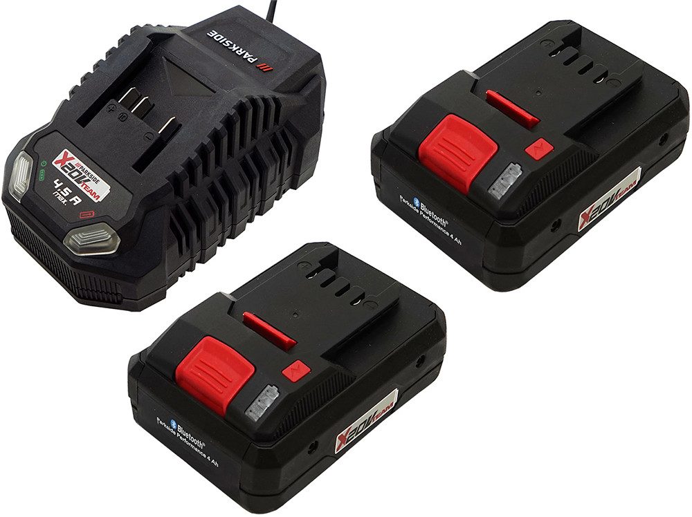 Parkside 1x 20V 4,5A Ladegerät + 2x 4Ah Smart Akku - Serie X20V Team Akku-Set