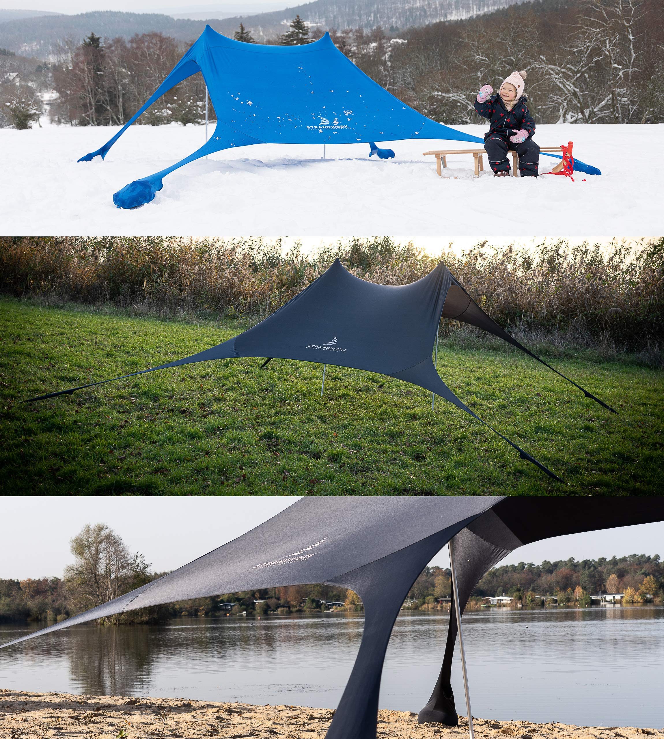 Strandwerk Strandmuschel Premium Lycra Strandzelt Pop-Up mit Alu-Stangen & Sandankern, Personen: 4
