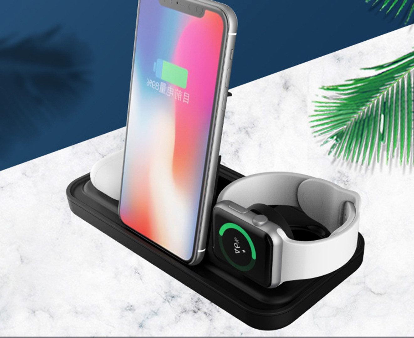 NEWQI Faltbare 3-in-1 Wireless Charging Station mit LED-Lampe und Ventilator Wireless Charger (2000,00 mA, Kompaktes 3-in-1 Set: Wireless Charger, USB-C Kabel,  – Bild 5 von 5