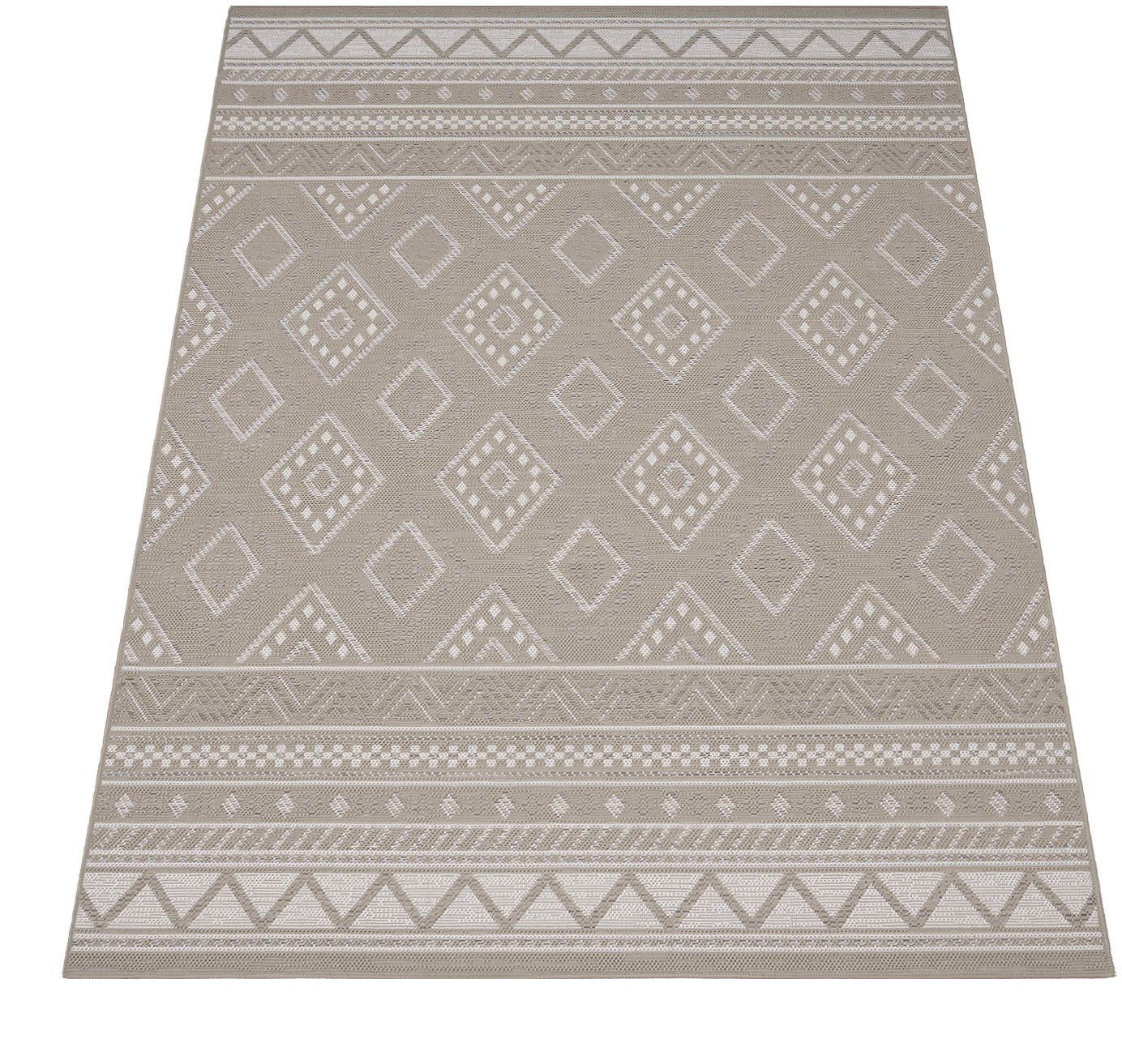 rechteckig, Outdoor mm, sand 184, Paco Vermont 4 geeignet modernes Teppich Flachgewebe, mit Home, Design Höhe: Rauten, gesteift,