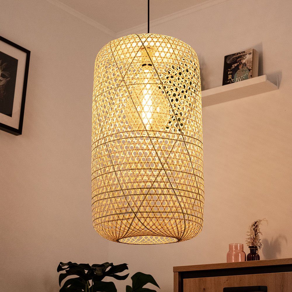 Bambus Decken Hänge Leuchte natur Wohn Zimmer FILAMENT Geflecht Pendel Lampe 