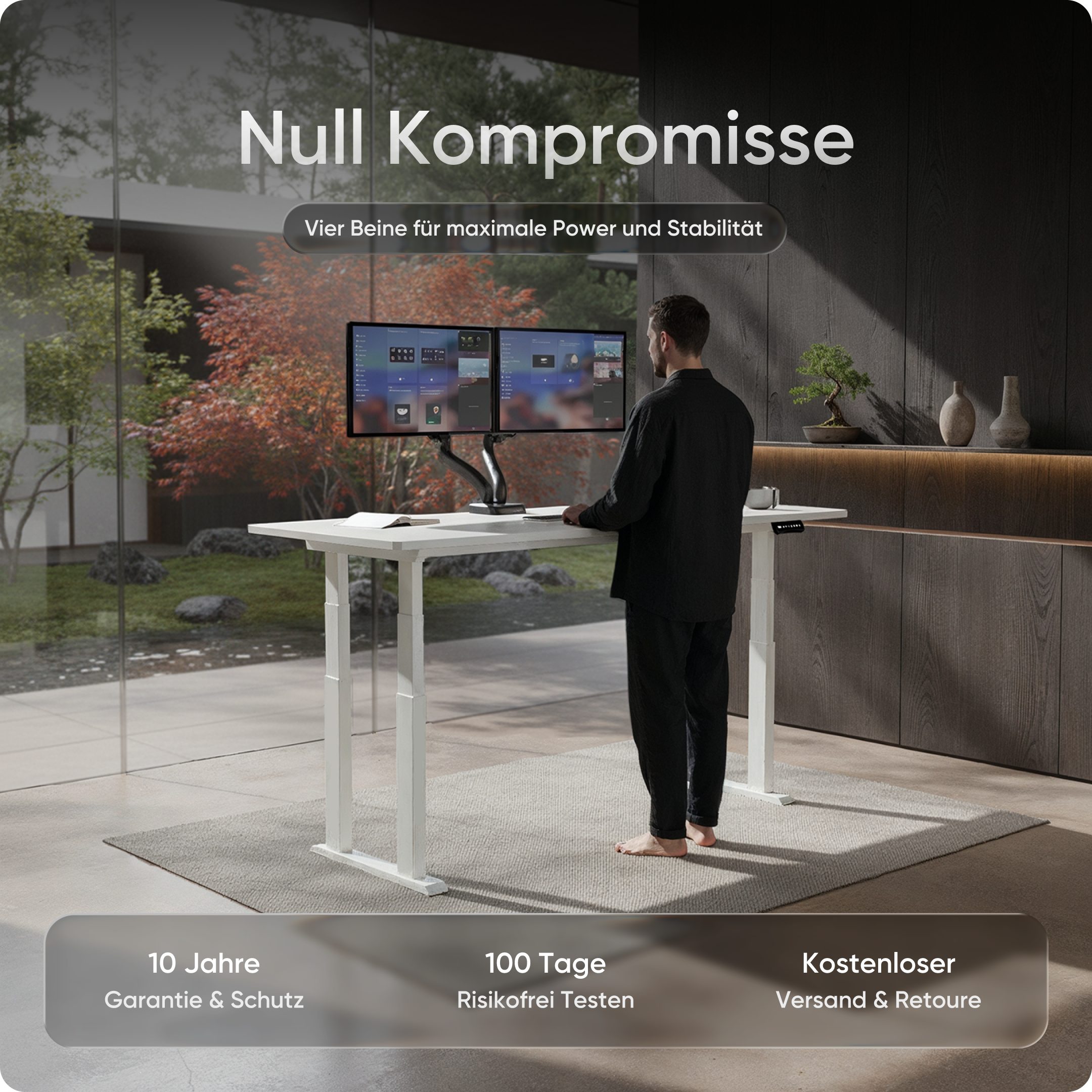 DESKSPACE Tischgestell Titan - Elektrisch höhenverstellbarer 4-Bein-Schreibtisch (Einzeltisch), Elektrisch höhenverstellbar, Dual-Motor, USB, Memory, 200 kg tragfähig
