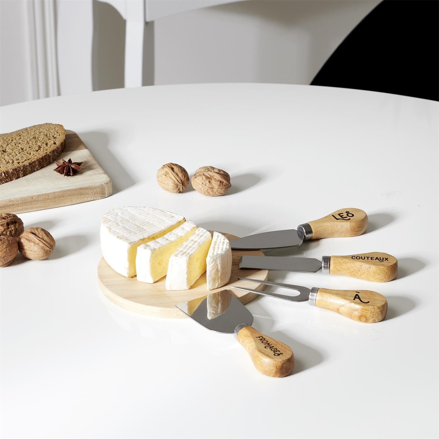 COOK CONCEPT Käsebrett, Käsemesser-Set Hevea-Gummi-Holz Fondue und Edelstahl Käse-Platte aus