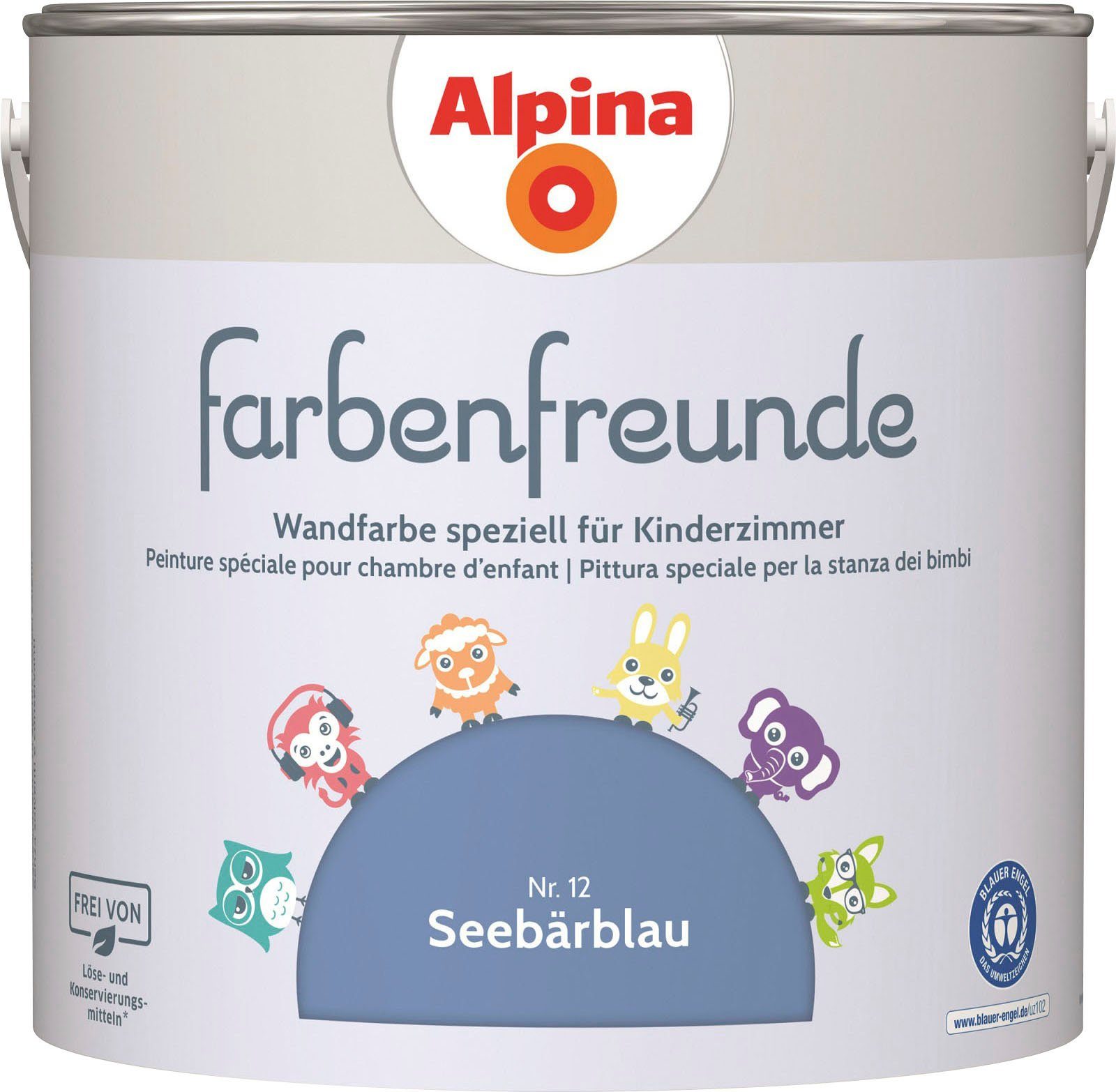 Alpina Wandfarbe farbenfreunde, für Kinderzimmer, matt, 2,5 Liter Seebärblau