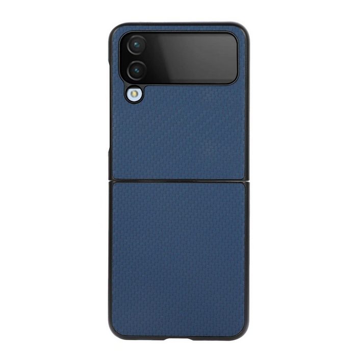 Wigento Handyhülle Samsung Galaxy Z Flip4 5G Carbon Kunststoff Silikon Cover Handy Tasche Hülle Etuis Blau