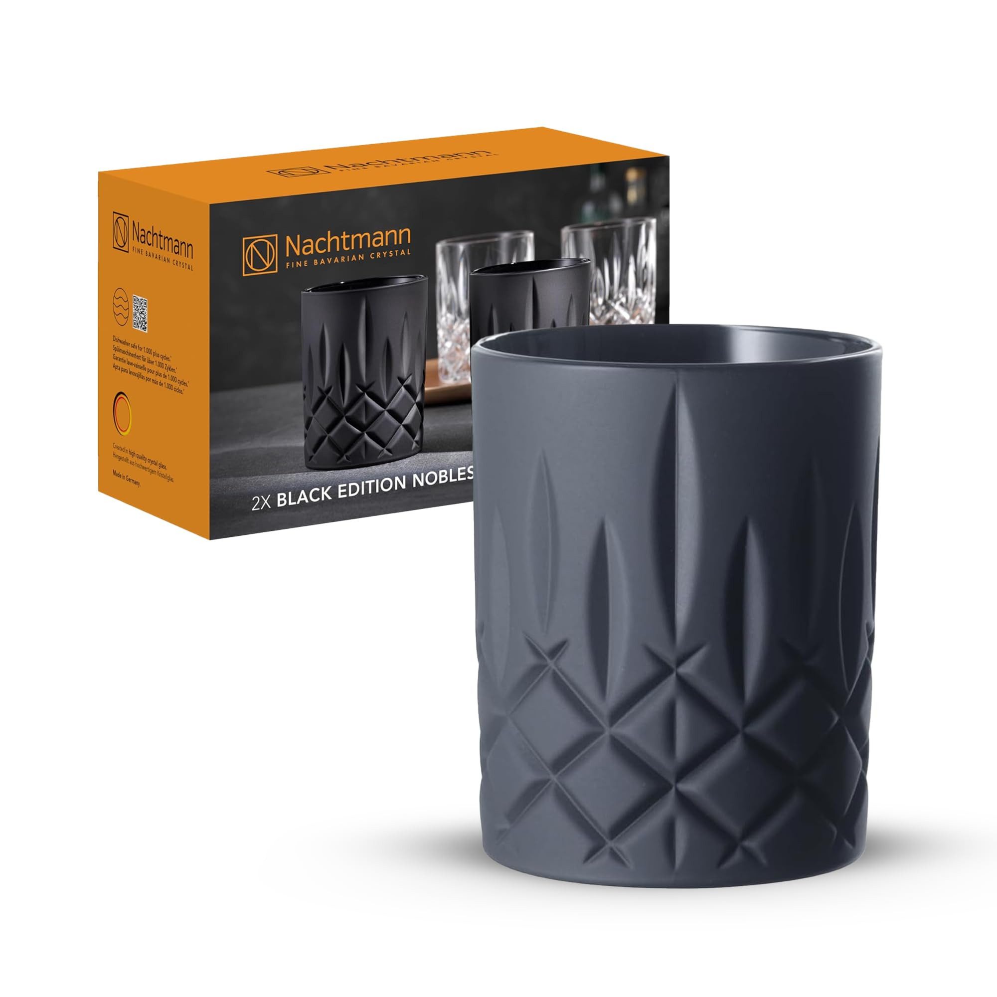 Nachtmann Whiskyglas Noblesse Black Edition Whiskygläser 295 ml 2er Set, Glas