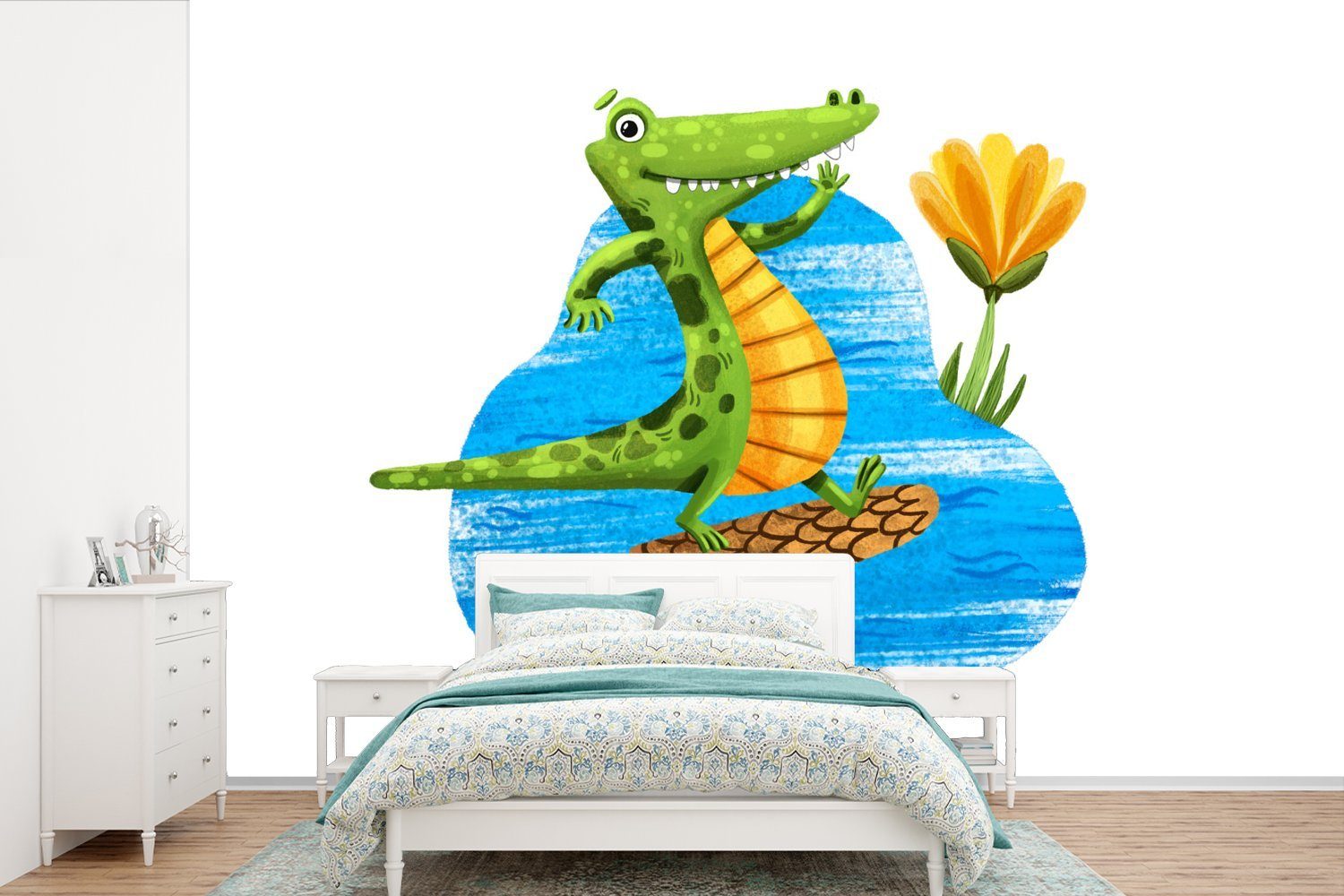 MuchoWow Fototapete Krokodil - Wasser - Dschungel, Matt, bedruckt, (6 St), Wallpaper für Wohnzimmer, Schlafzimmer, Kinderzimmer, Vinyl Tapete