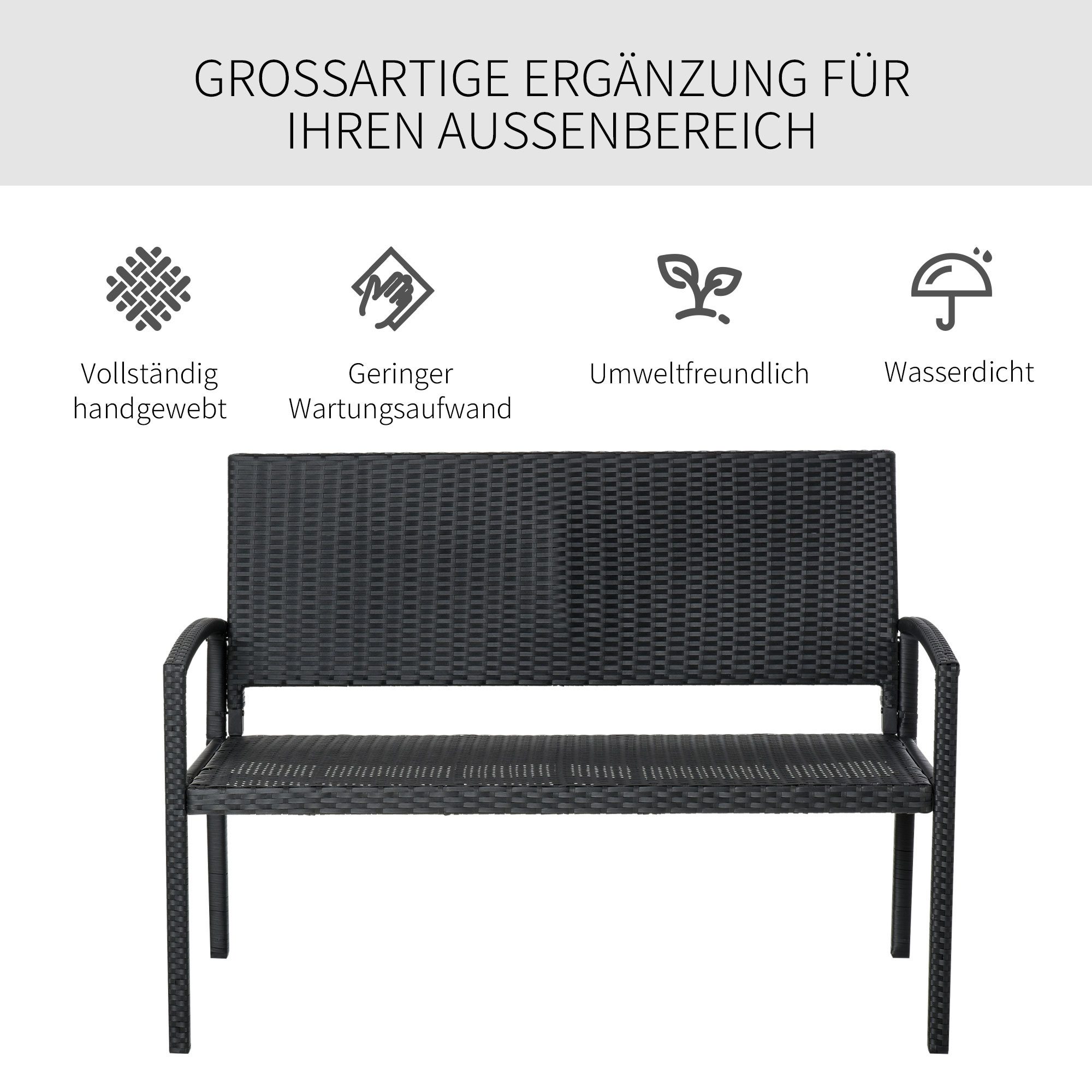 Outsunny Gartenbank Polyrattan UV-beständig bis 240kg belastbar für Garten Terrasse (Gartenmöbel, 1-St., Sitzbank), Sitzbank in Rattanoptik, Mit Stahlrahmen – Bild 5 von 5