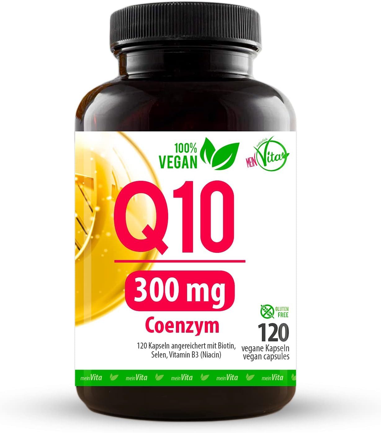 MeinVita MeinVita Q10 Coenzym 300 mg + Selen Niacin Biotin – 120 vegane Kapseln, 71 g