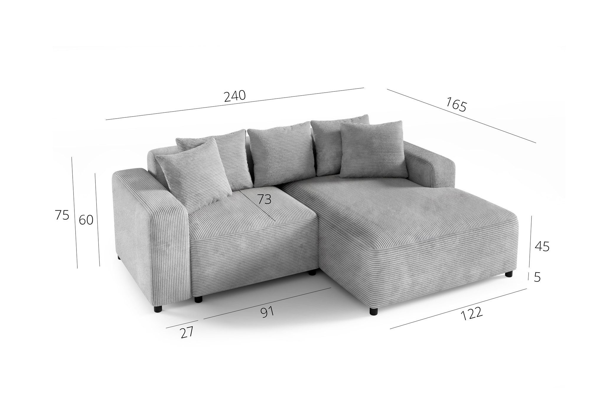 Fun Möbel Ecksofa Designersofa MEGAN XS Cordstoff Poso, inkl. 5 Zierkissen, Rundumbezug